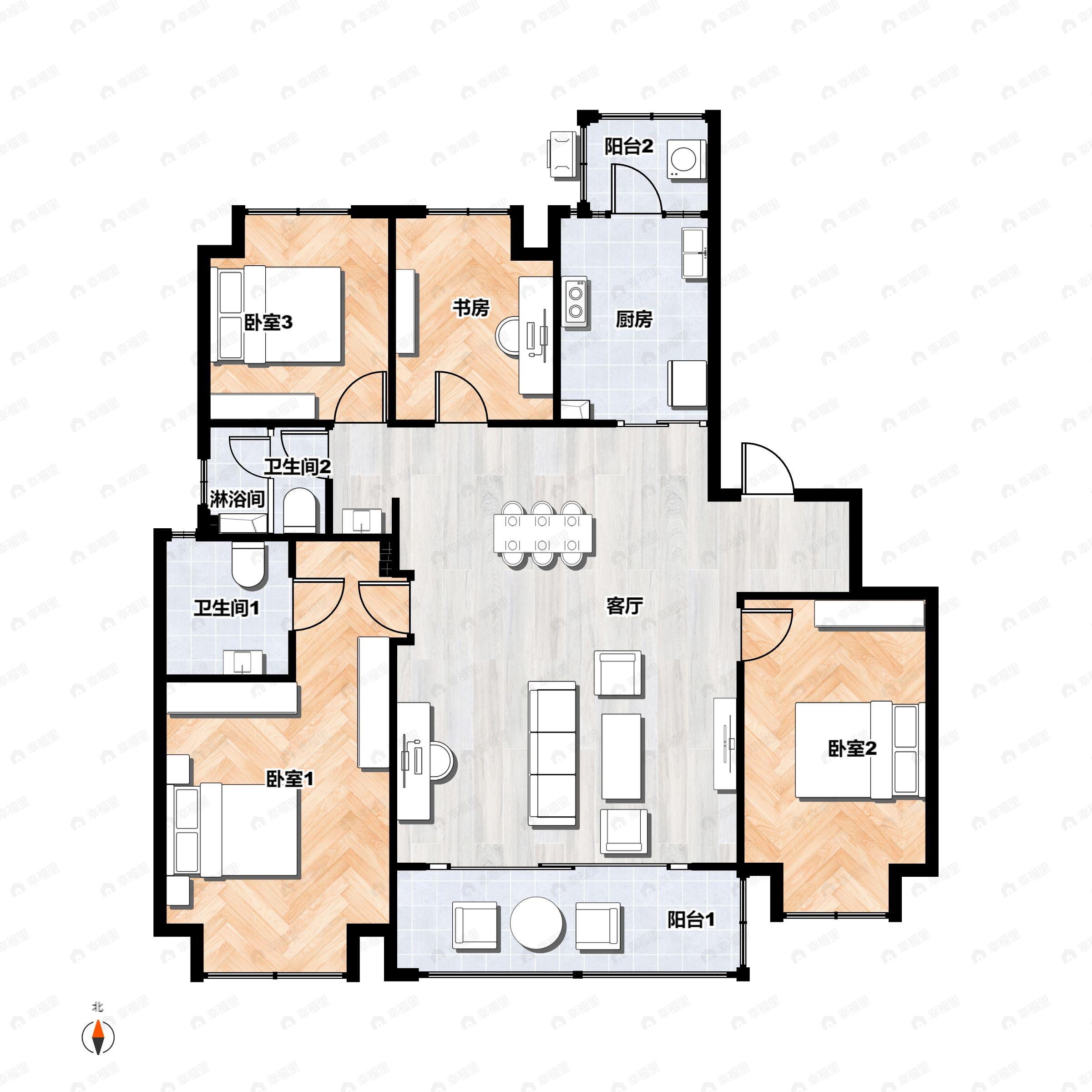 4室2厅2卫建面143平户型图