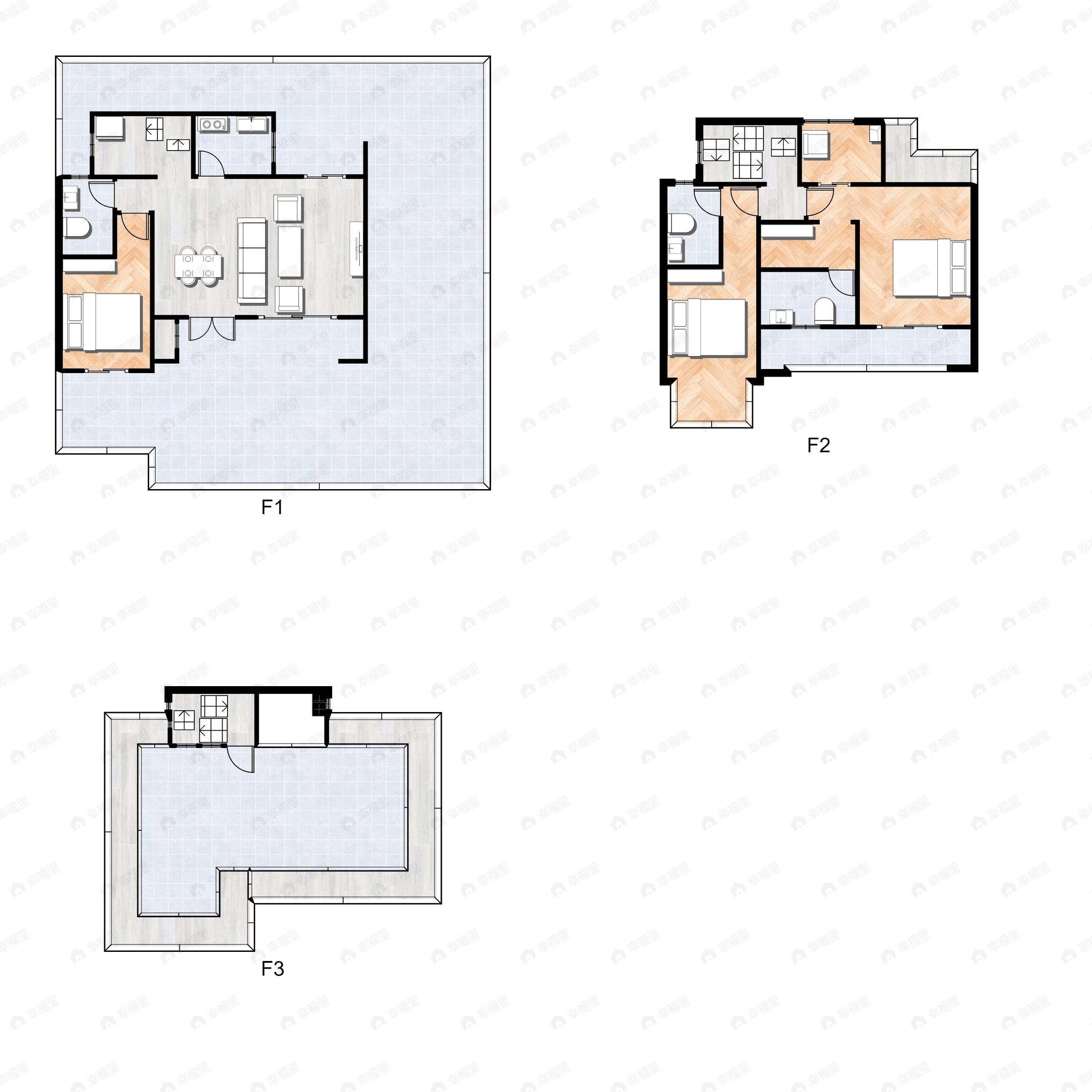 3室2厅3卫建面124平户型图
