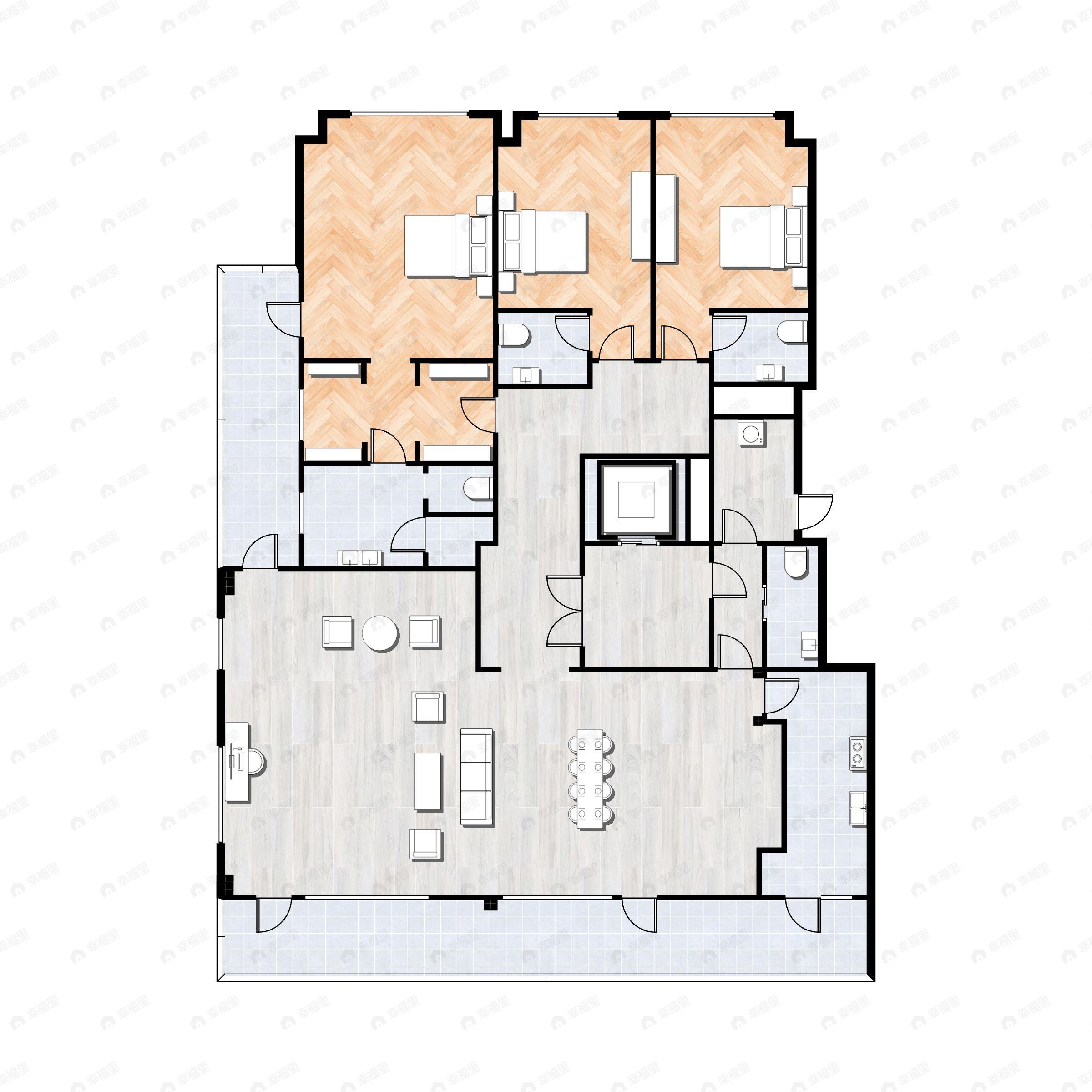 3室2厅4卫建面265平户型图
