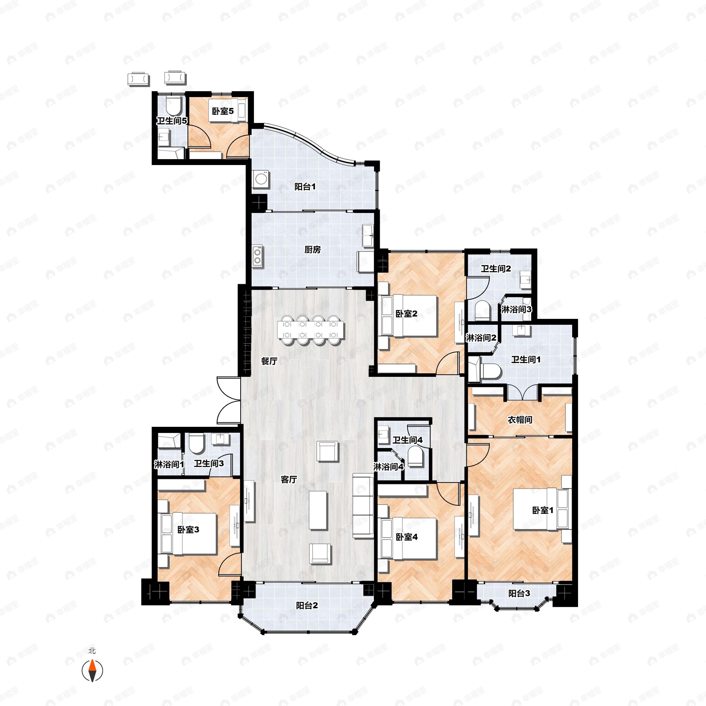 5室2厅5卫建面260平户型图