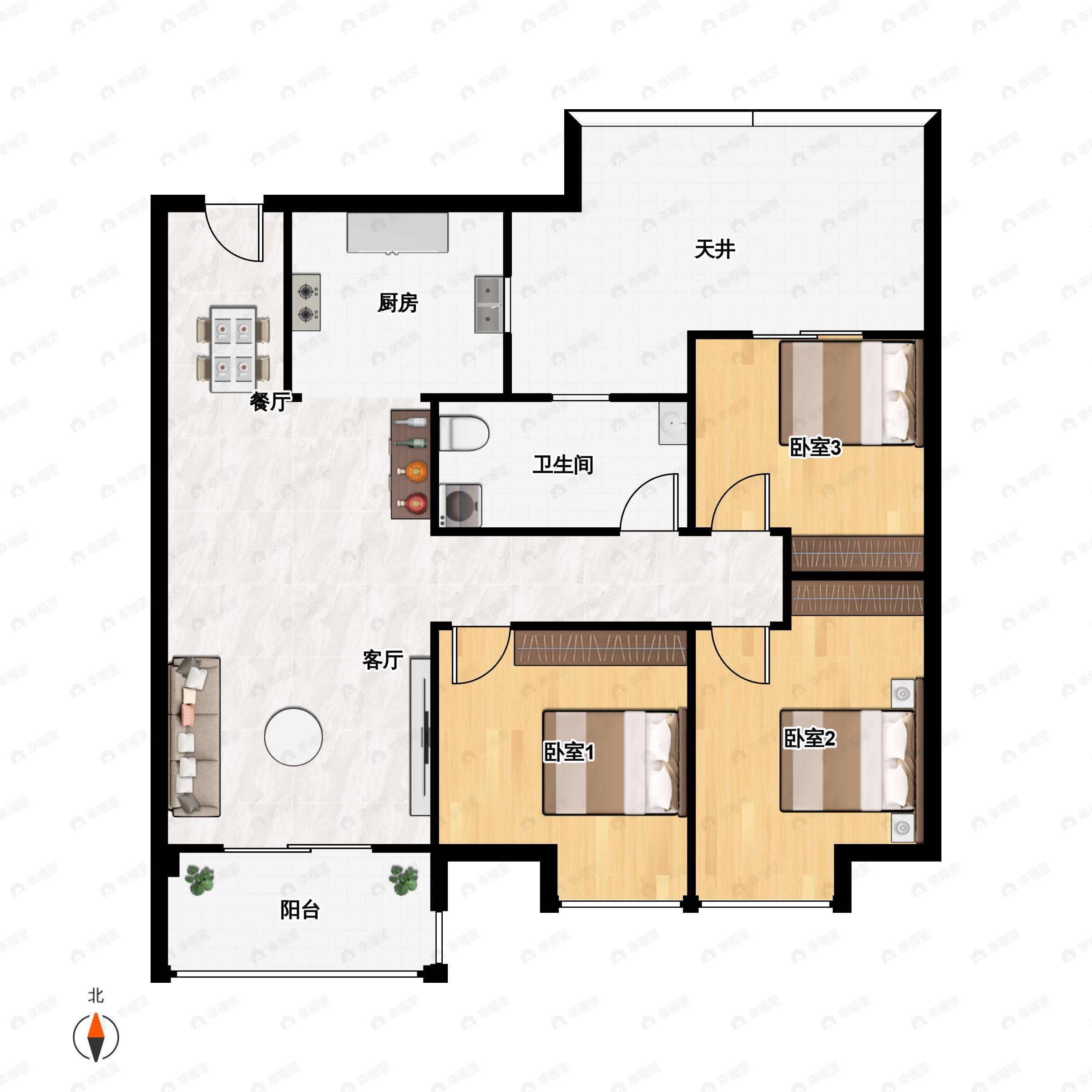 前川中梁首府3室2厅1卫户型图