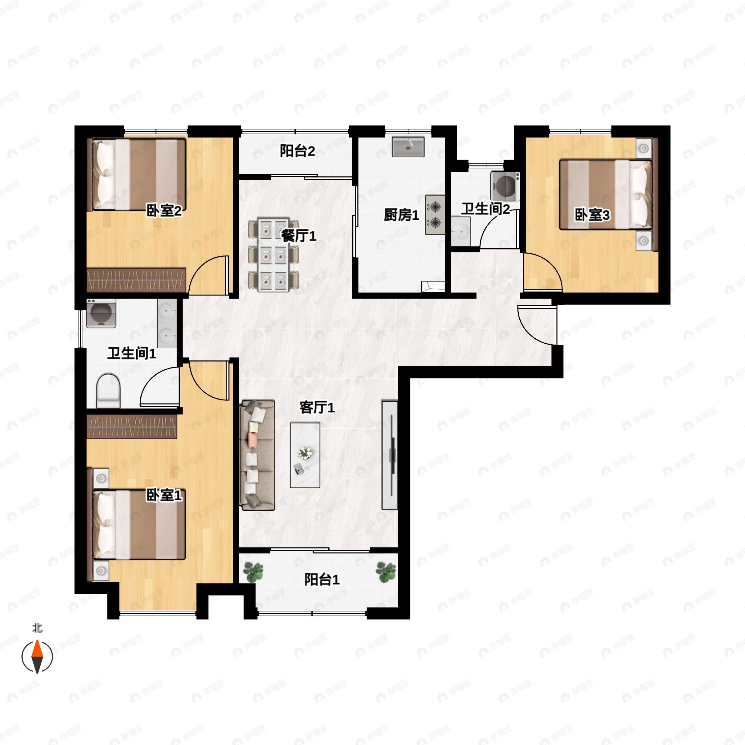 3室2厅2卫建面131平户型图