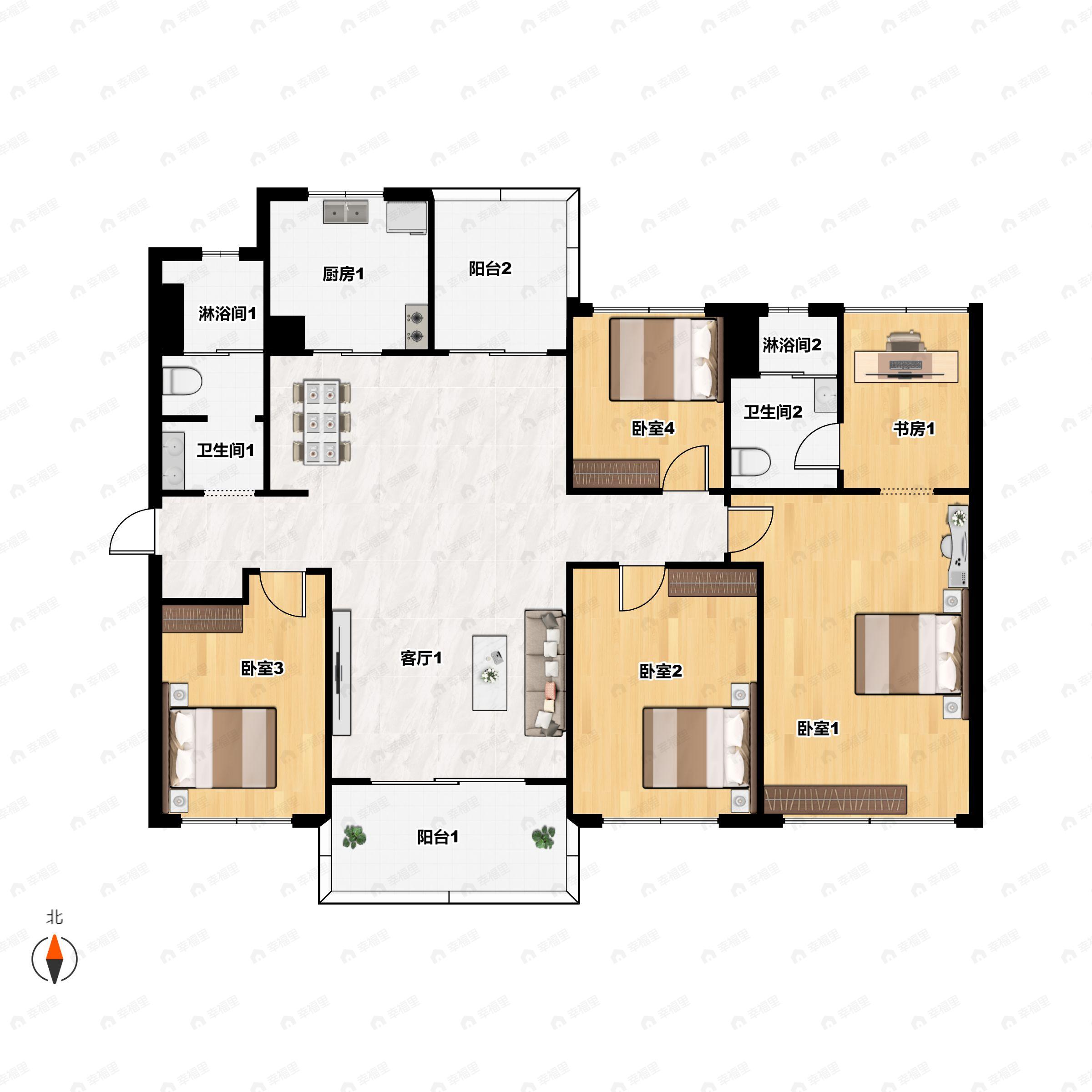 5室2厅2卫建面128平南户型图