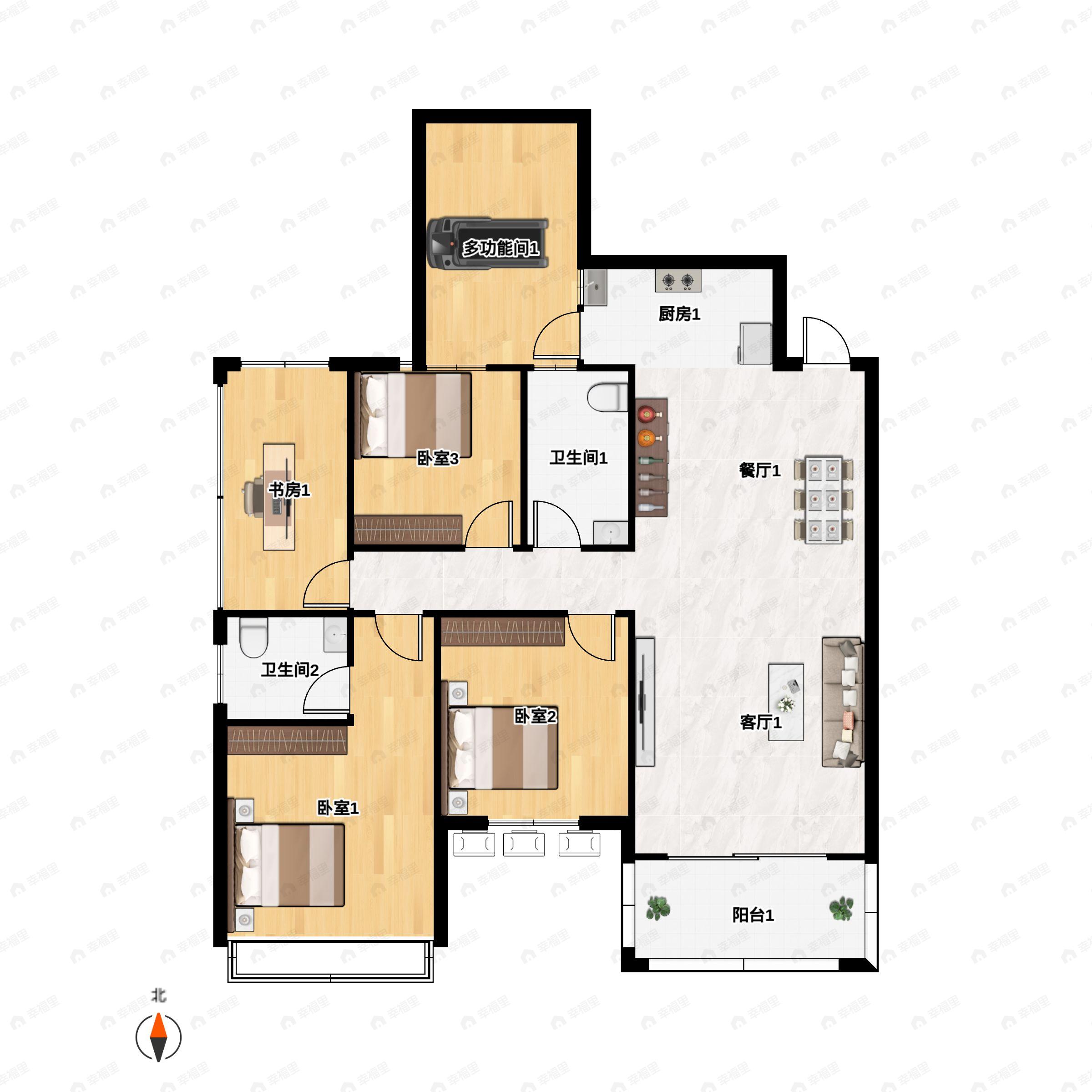 5室2厅2卫建面121平北|南户型图