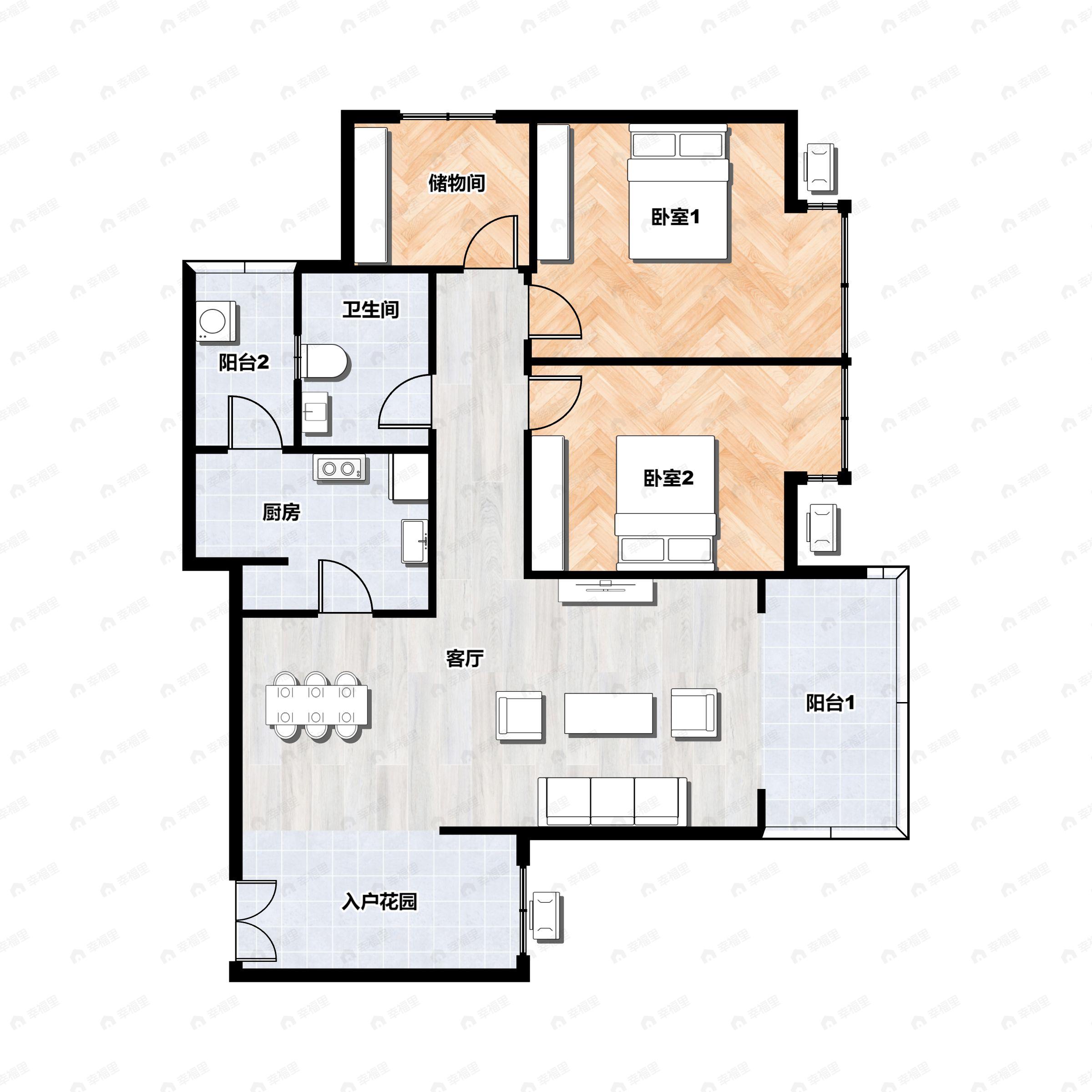 2室2厅1卫建面117m²北户型图