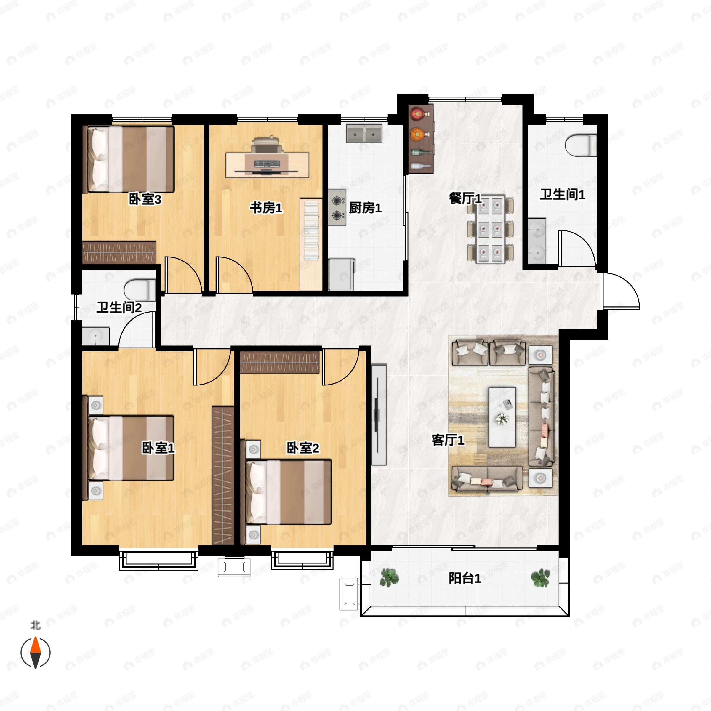 4室2厅2卫建面171平北|南户型图