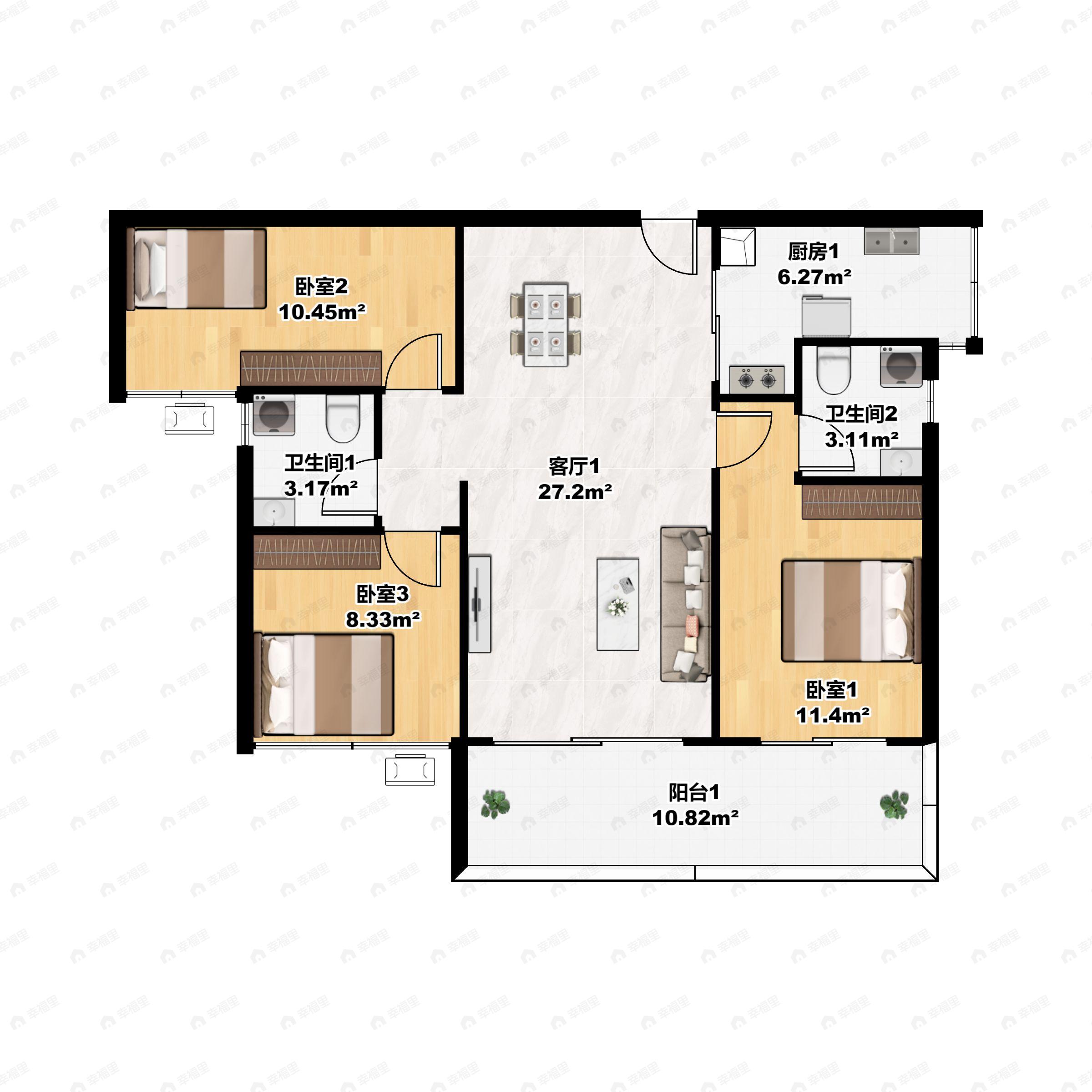 骏景湾·滨江誉峰3室2厅2卫户型图