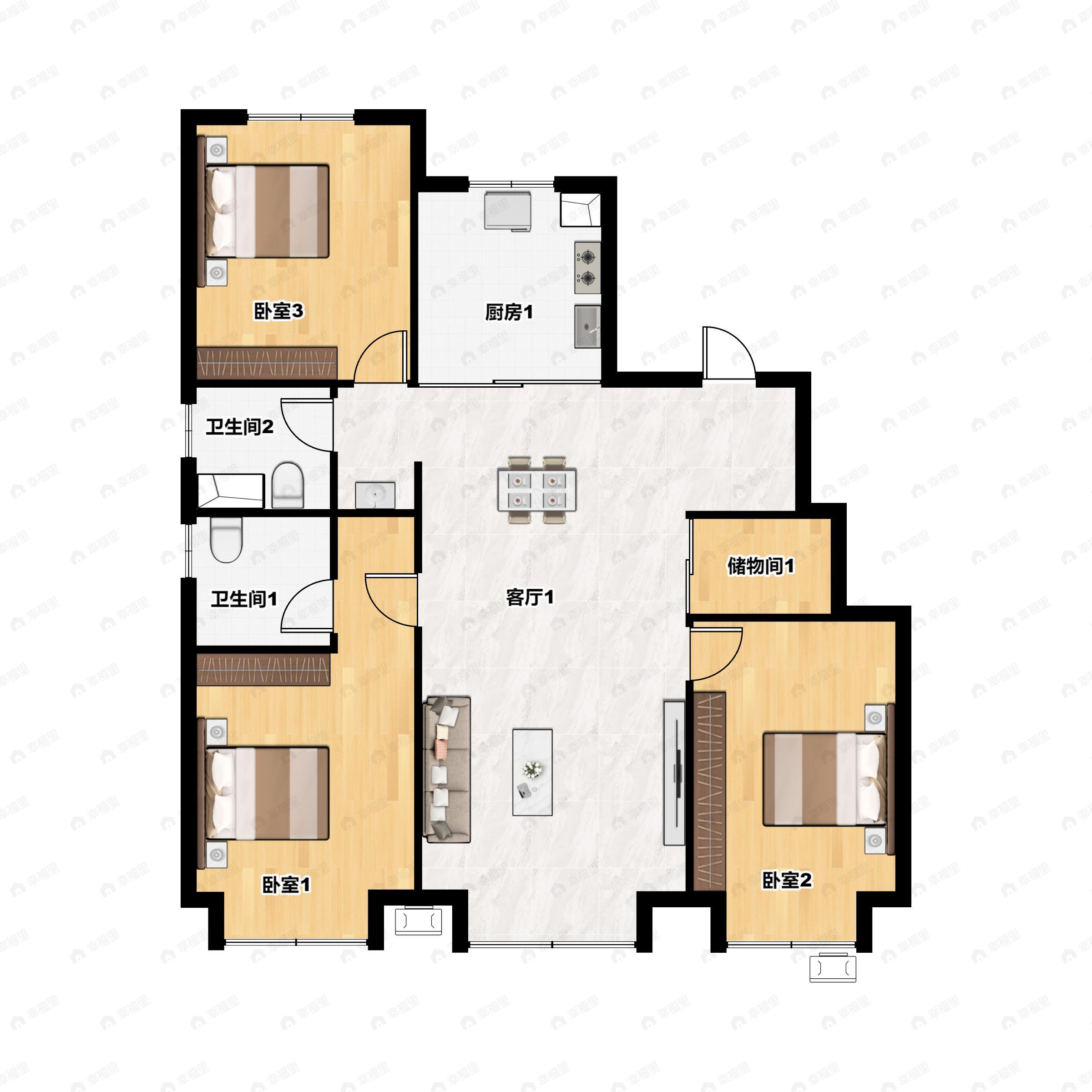 3室2厅2卫建面106平户型图