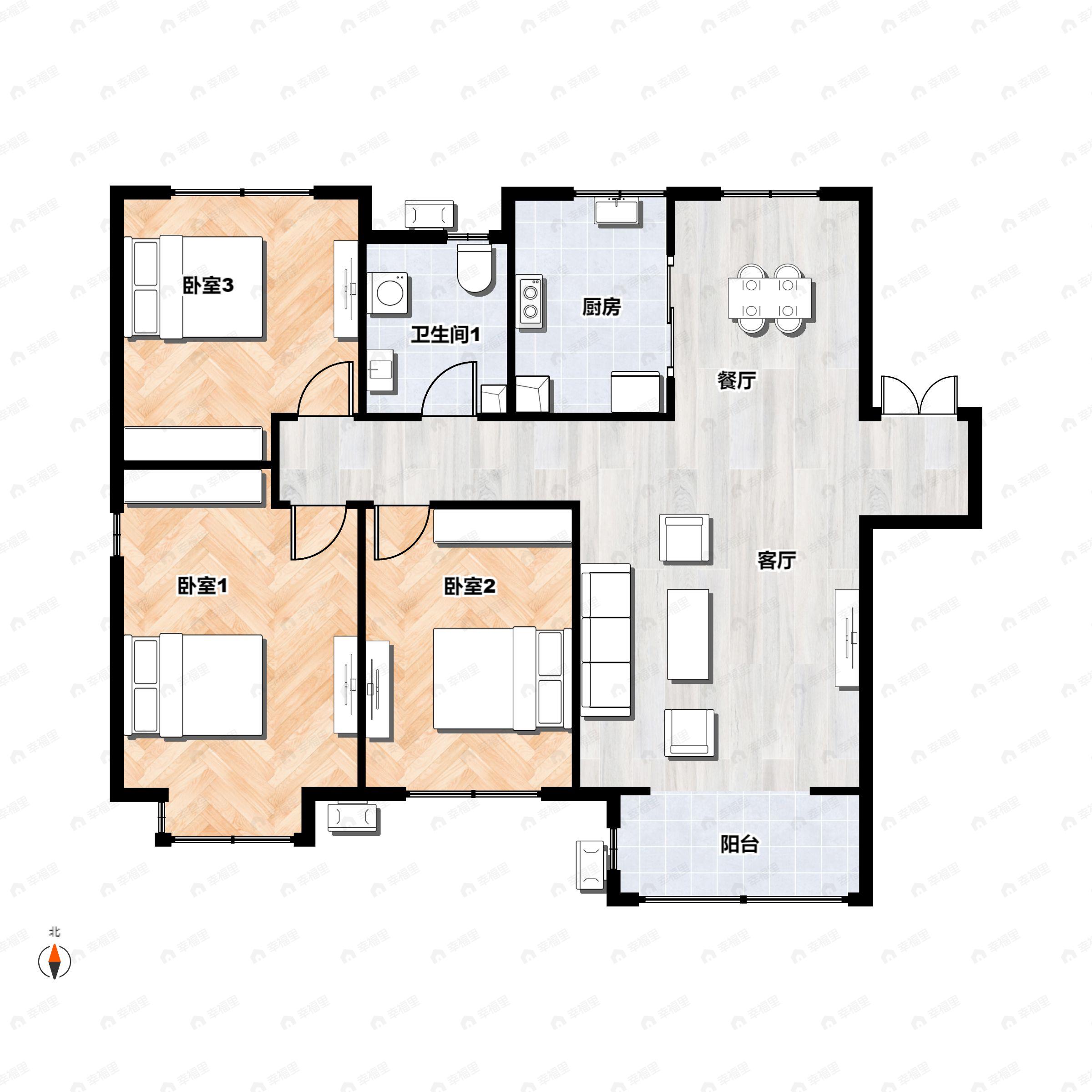 3室2厅1卫建面119平户型图