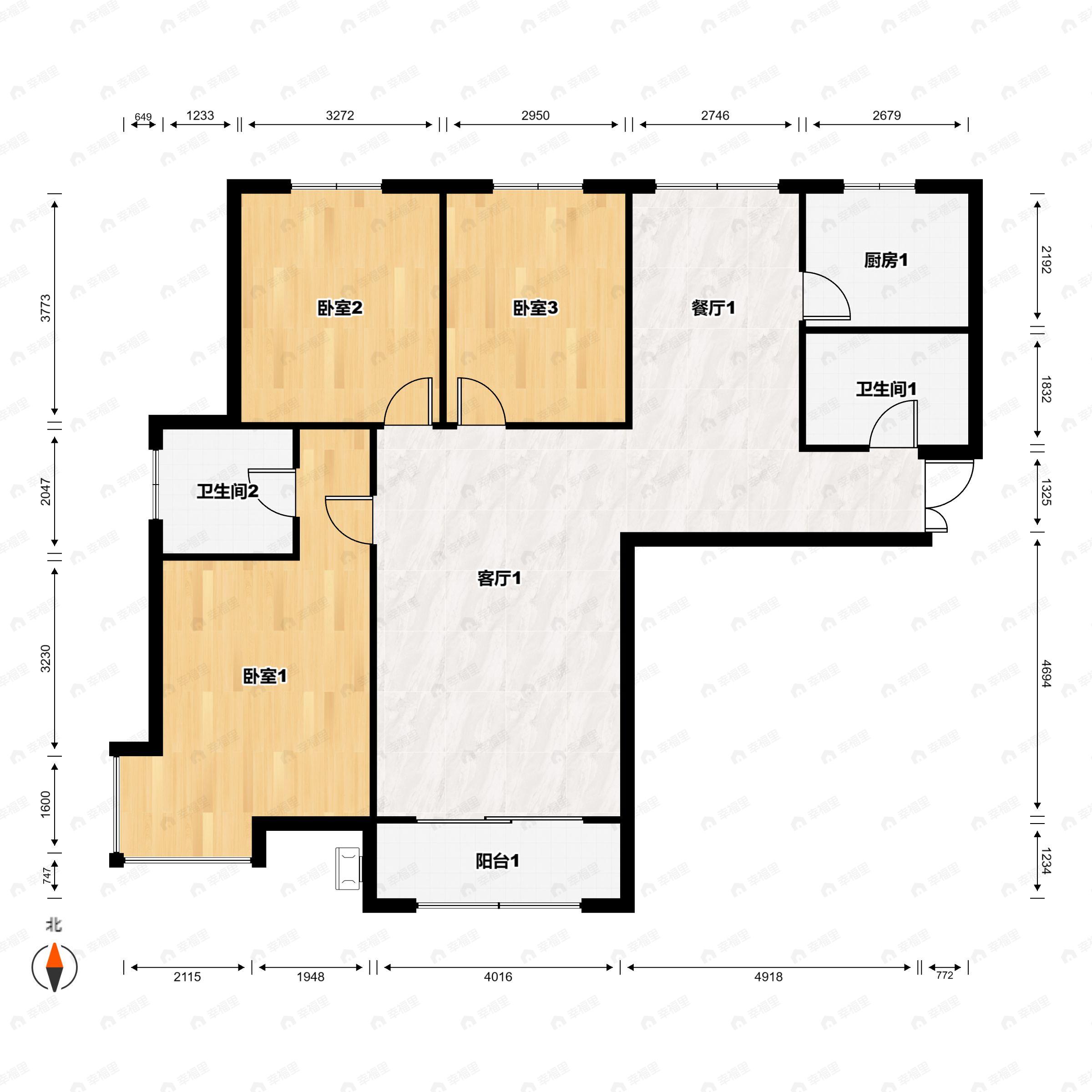 3室2厅2卫建面145平南|北户型图