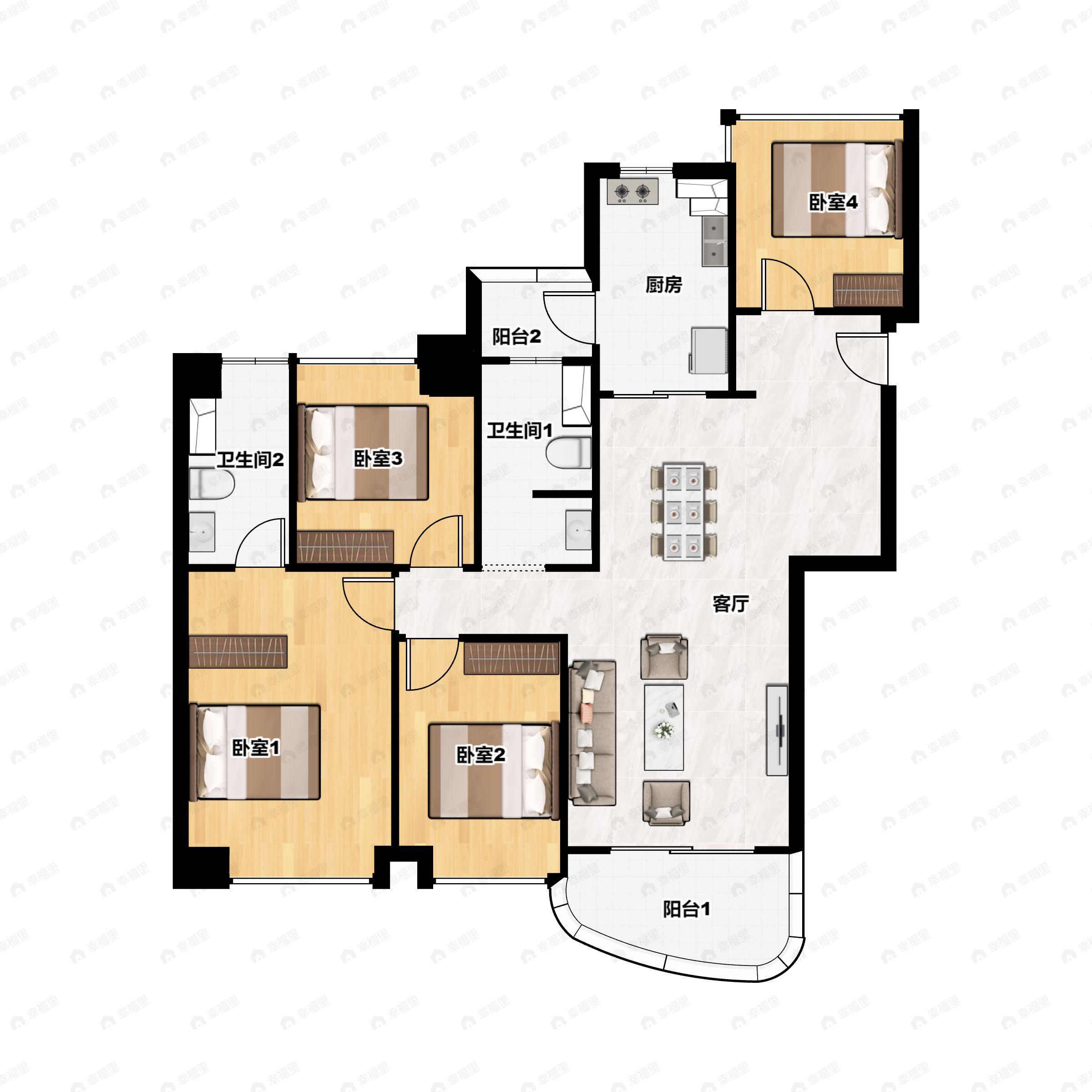 4室2厅2卫建面132平户型图