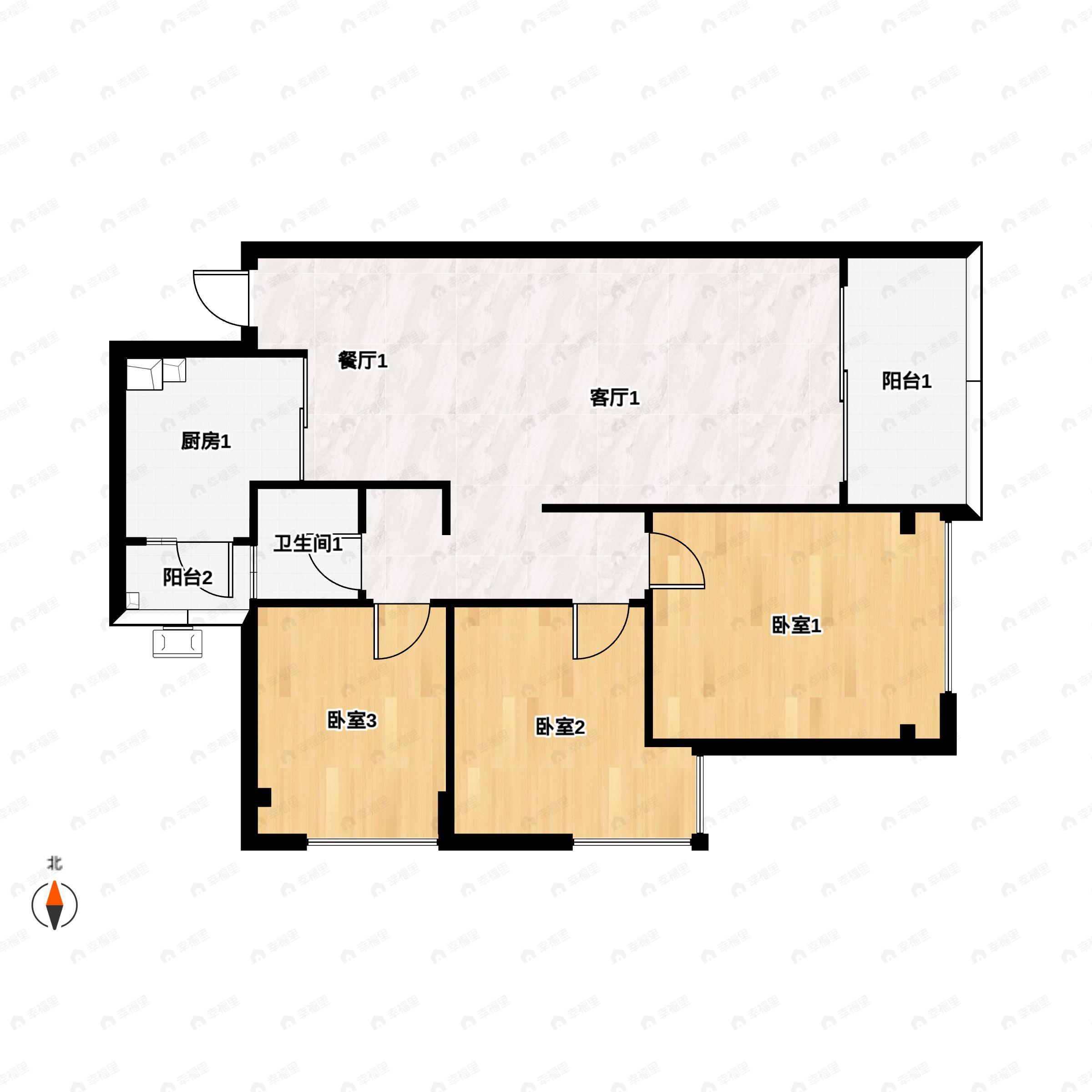 3室2厅1卫建面89平户型图