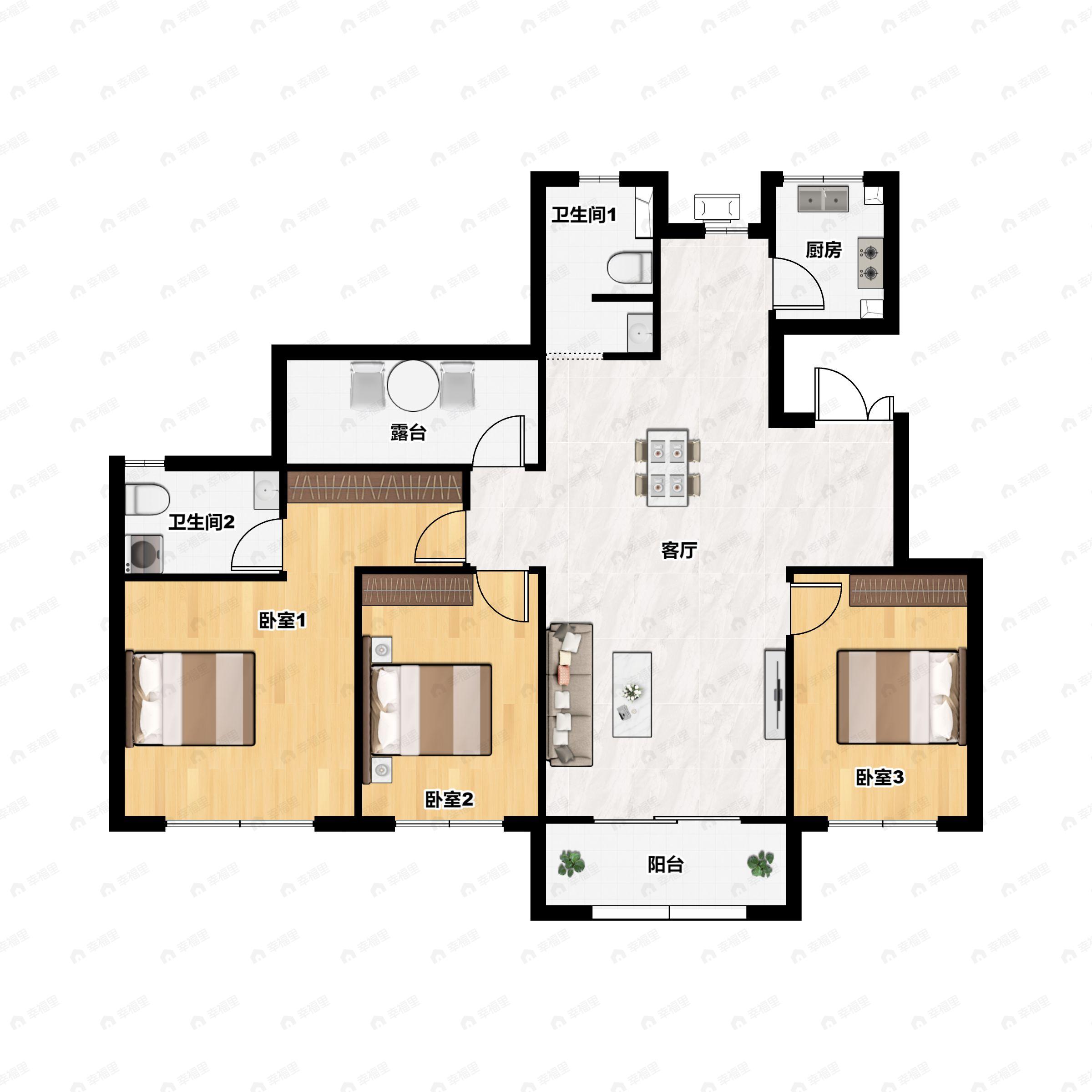 3室2厅2卫建面117平户型图