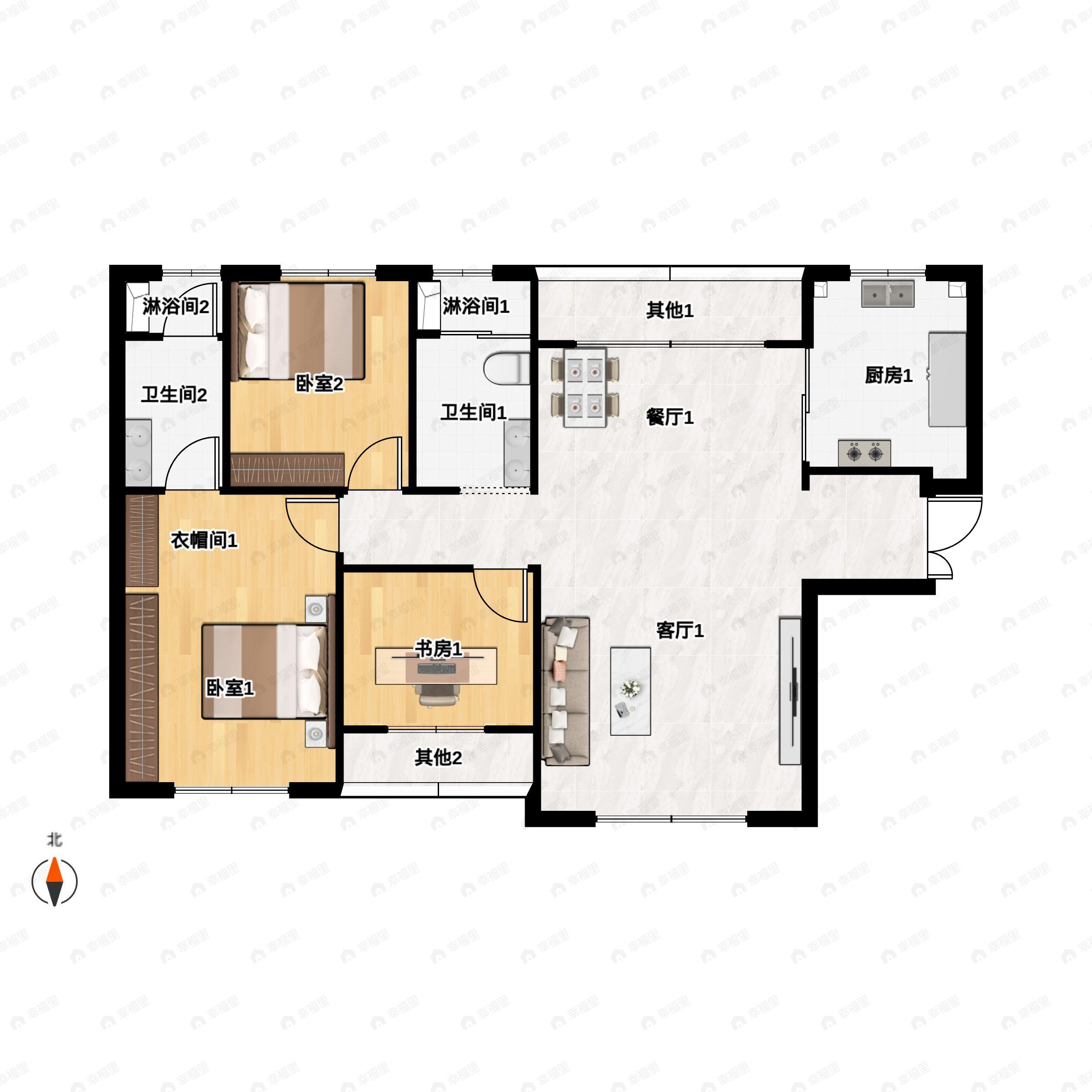 德港锦绣壹号3室2厅2卫户型图