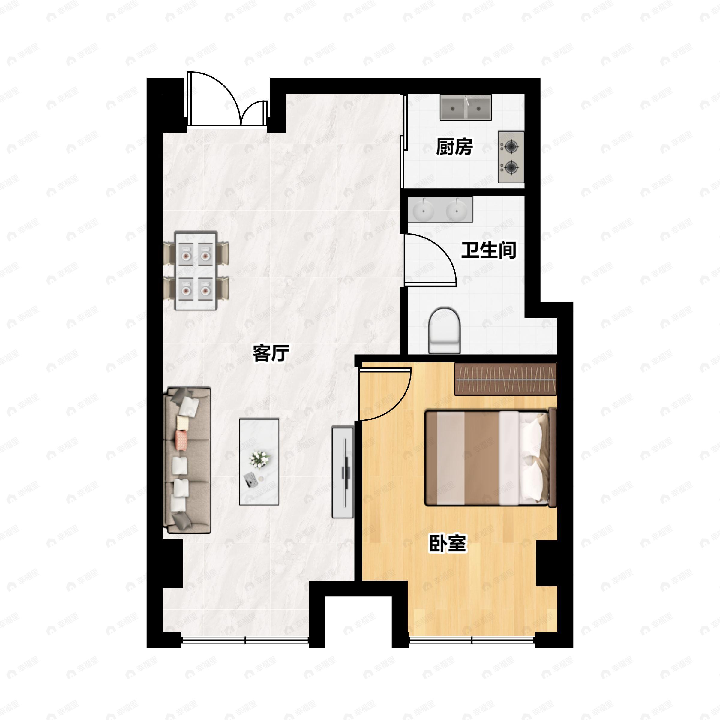 1室2厅1卫建面75平户型图