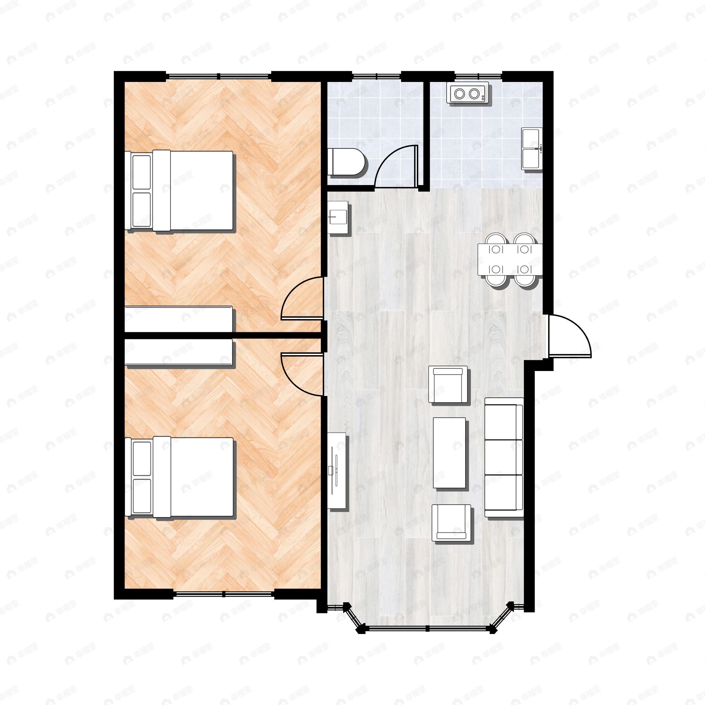 2室2厅1卫建面70平户型图