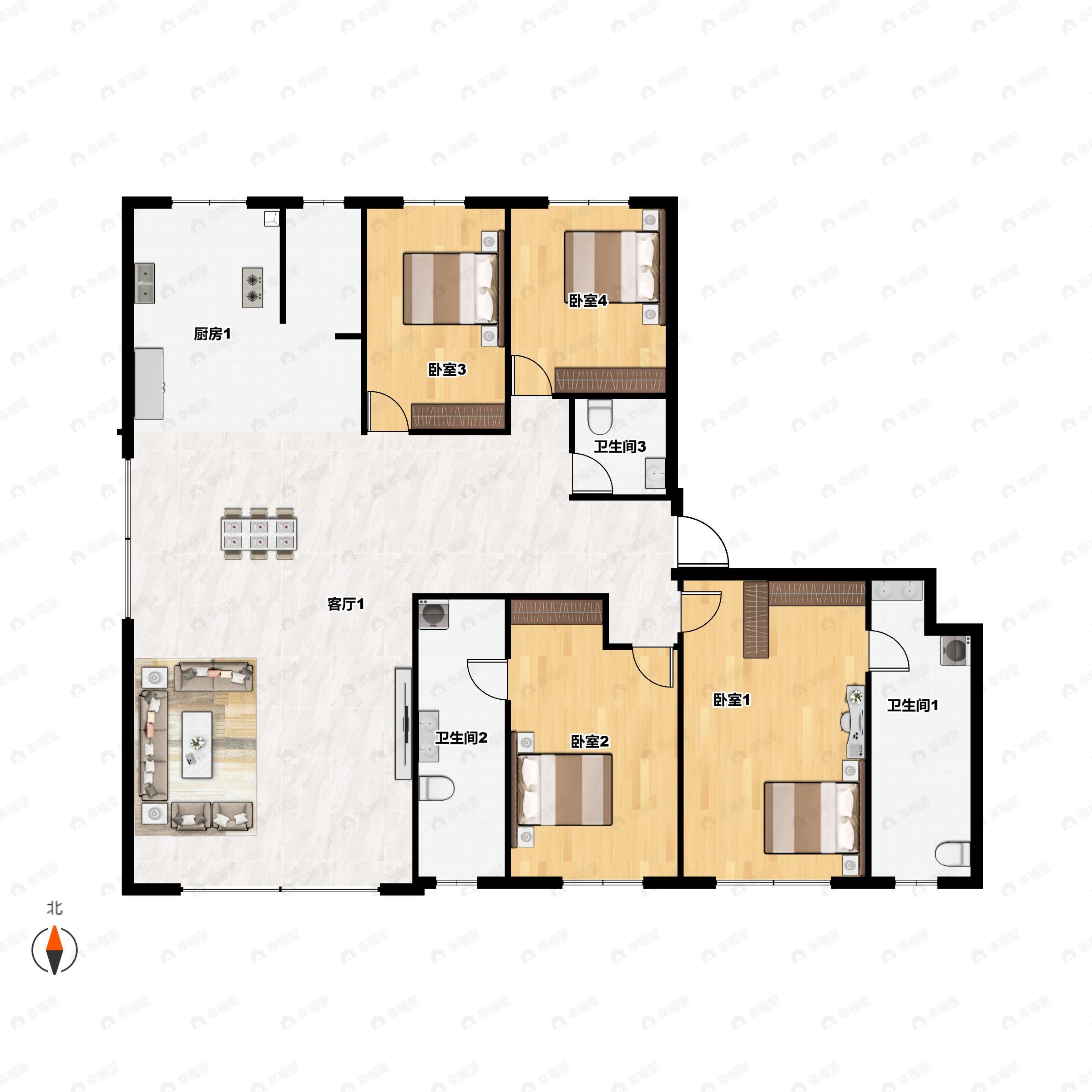 4室2厅3卫建面243平户型图