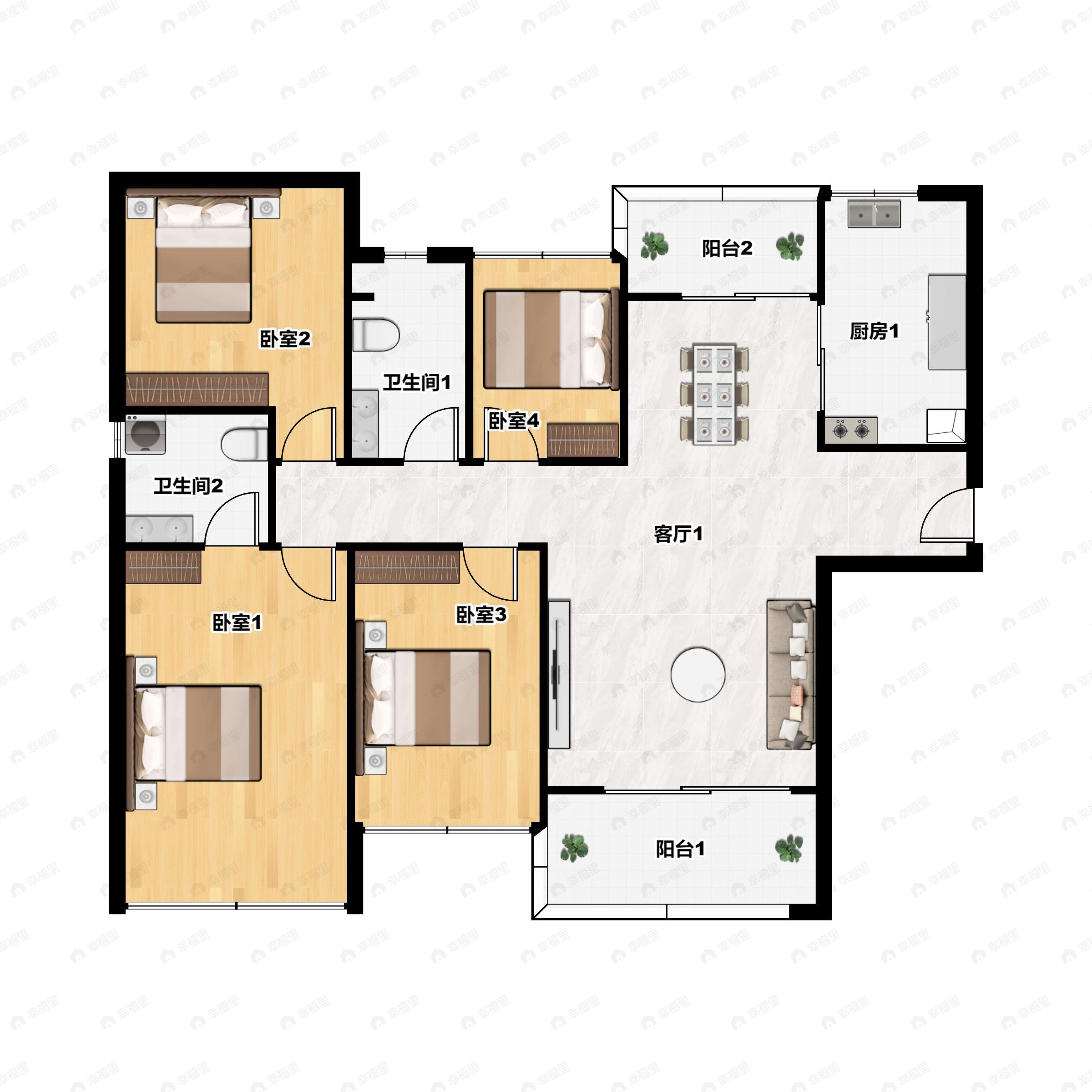 4室2厅2卫建面125平南|北户型图