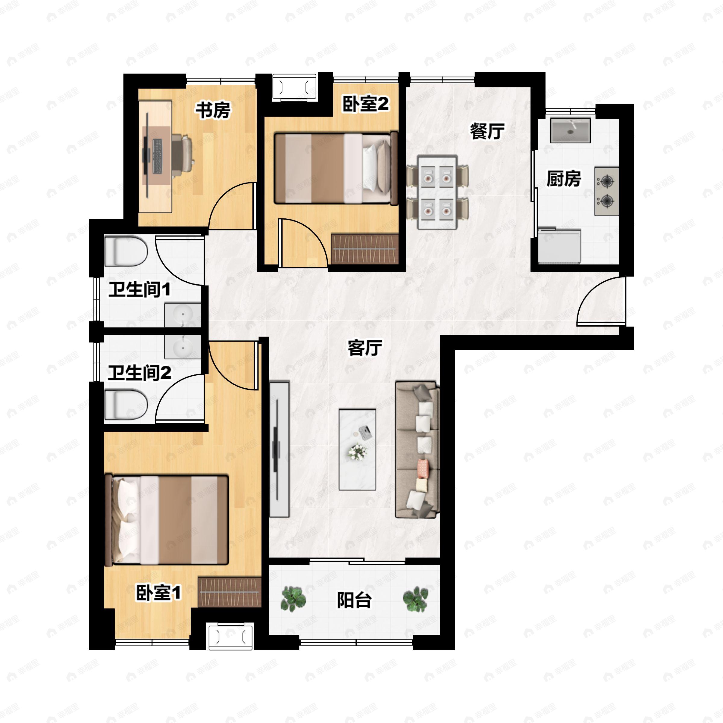 3室2厅2卫建面117平户型图