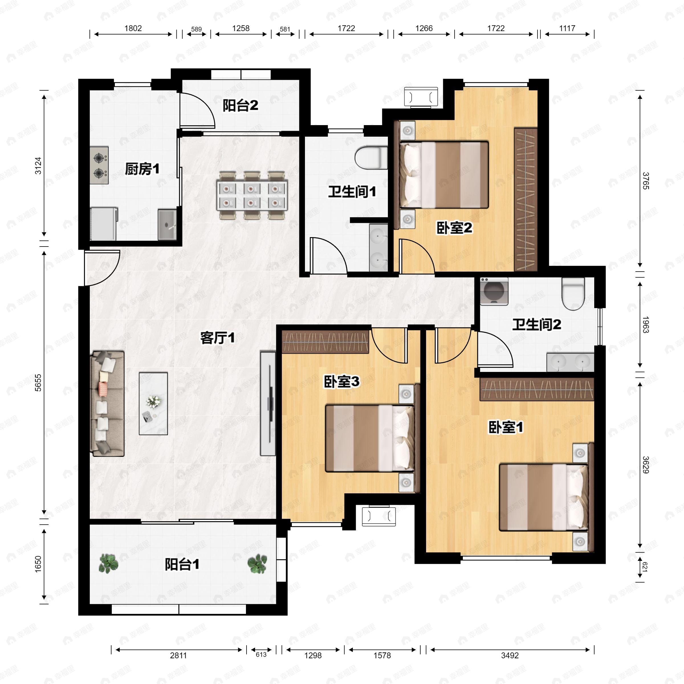3室2厅2卫建面115平undefined户型图
