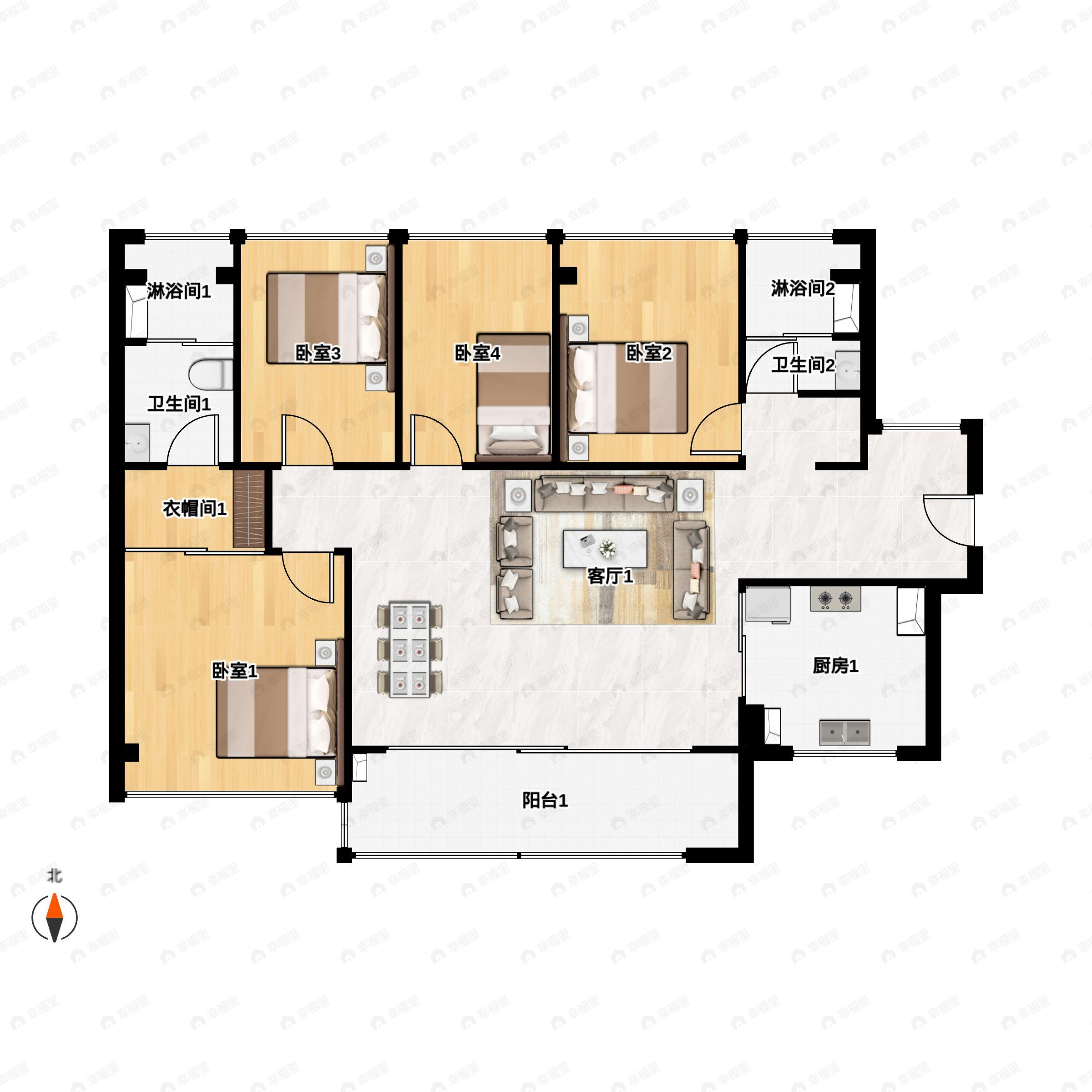 4室2厅2卫建面108平户型图