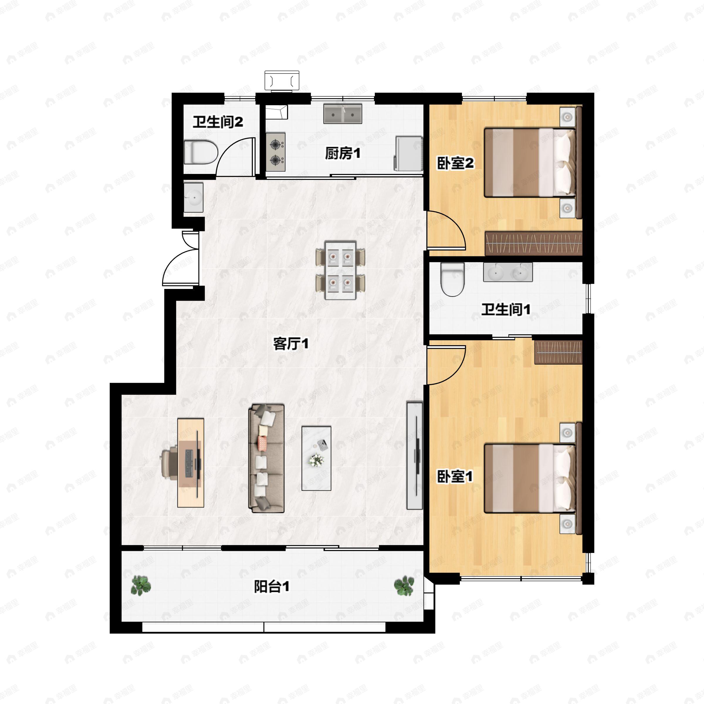 2室2厅2卫建面122平户型图