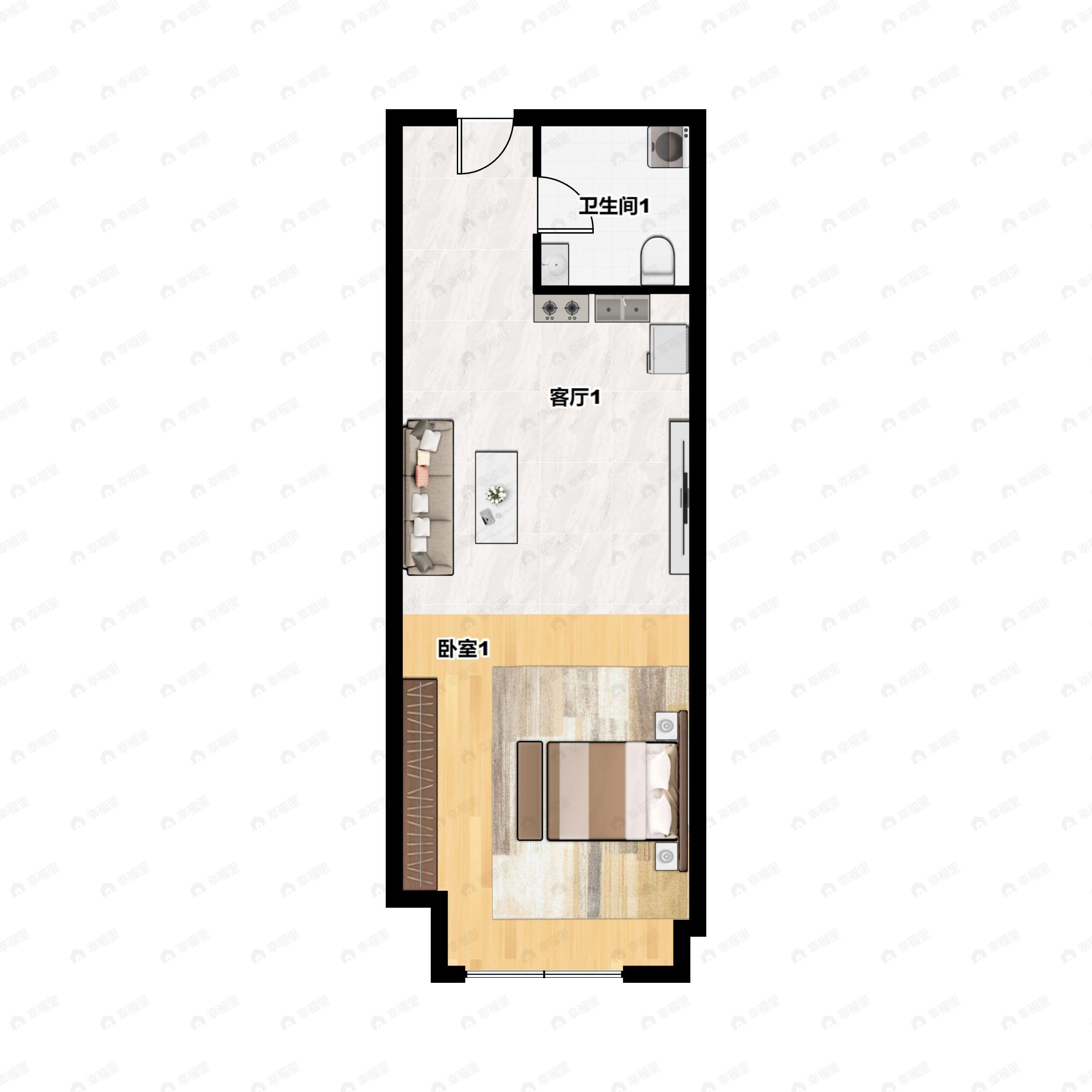 1室1厅1卫建面69平户型图