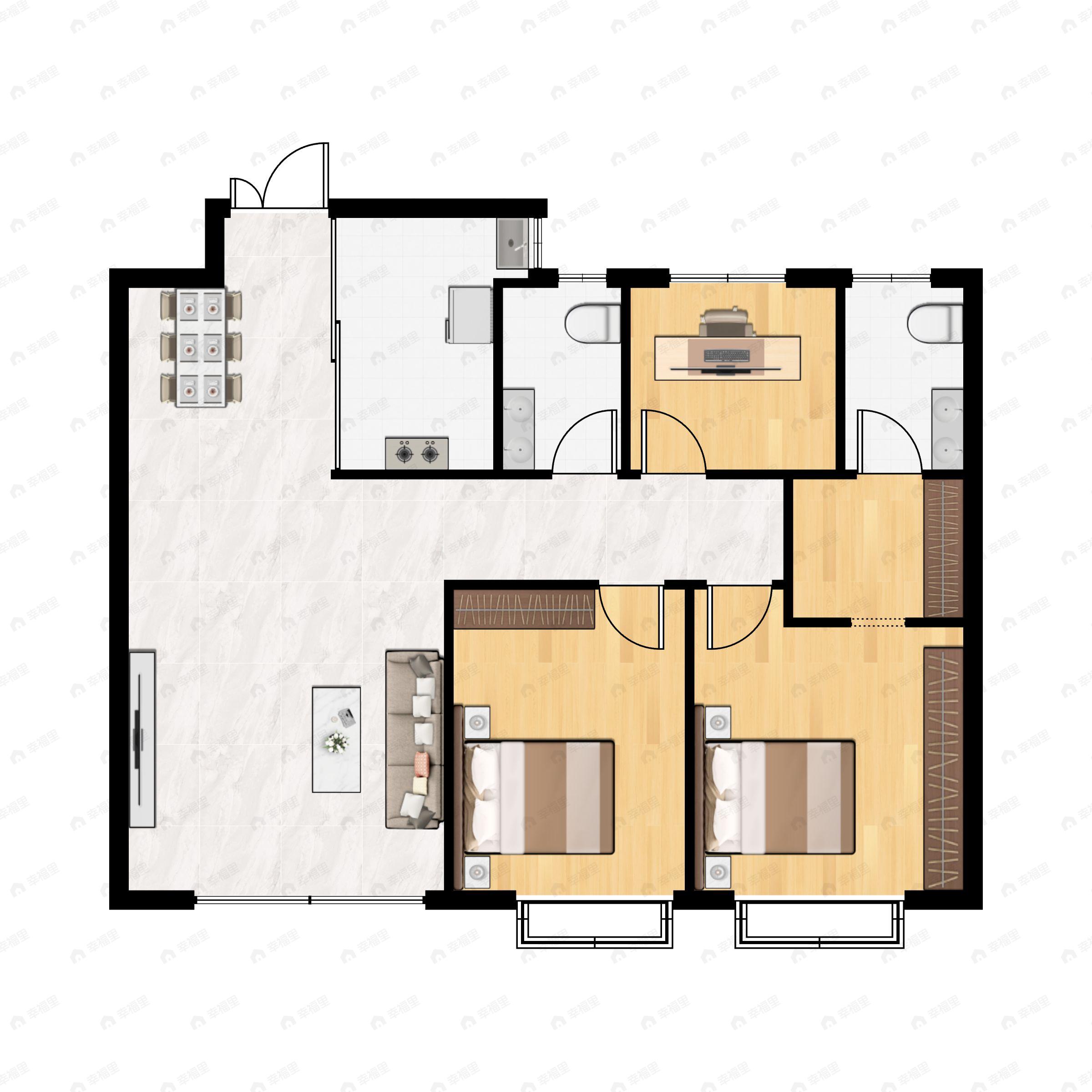 3室2厅2卫建面114平南户型图