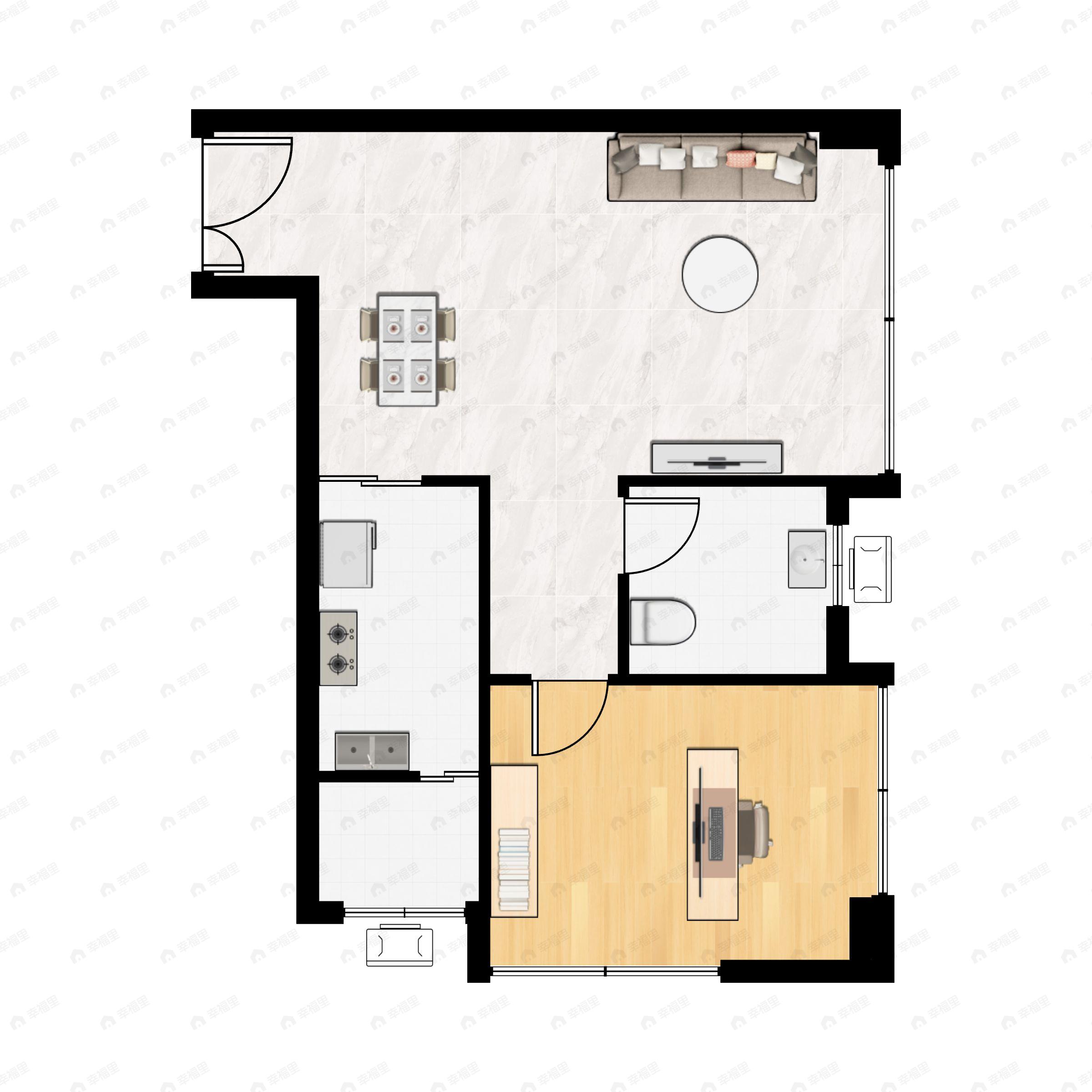 1室1厅1卫建面68平户型图