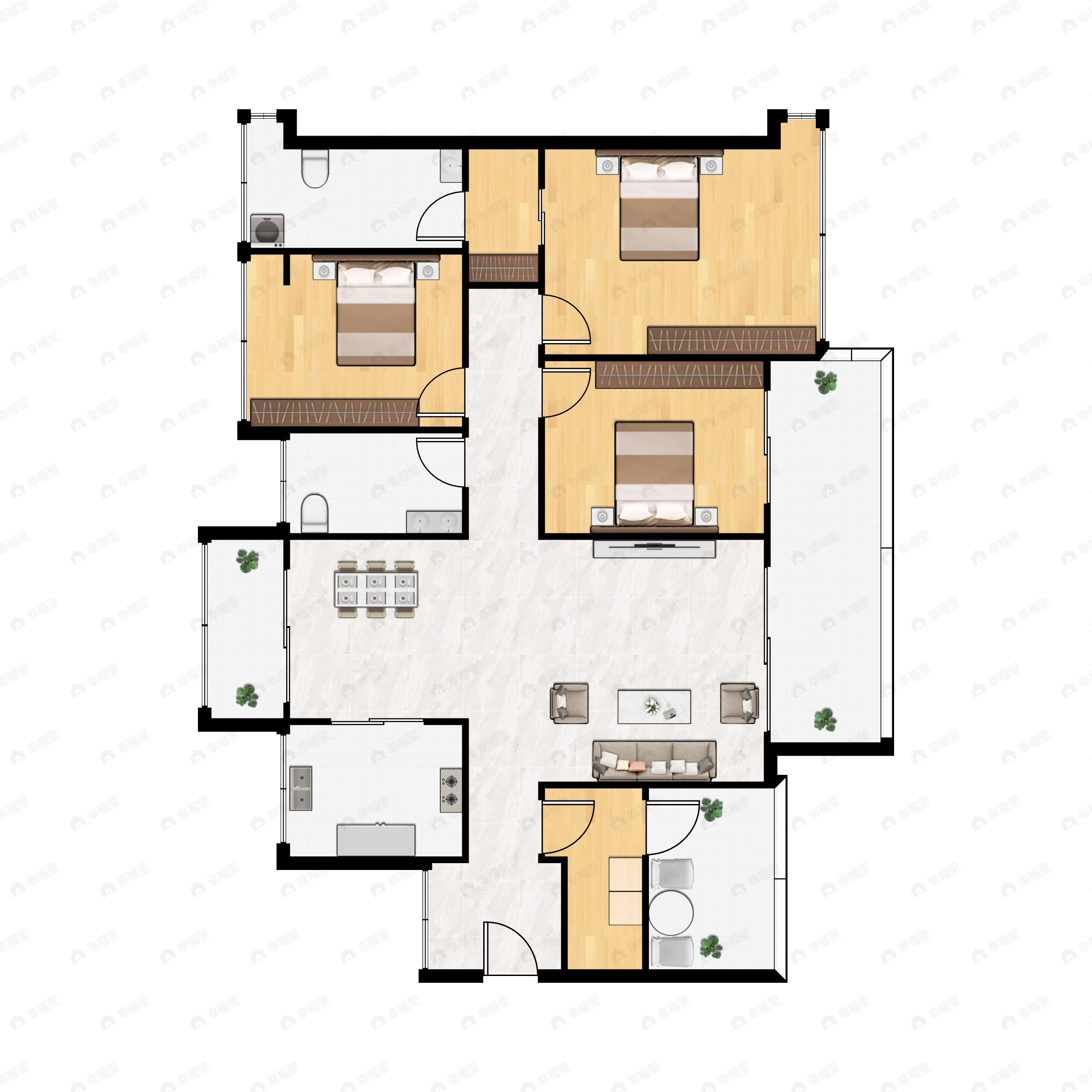 4室2厅2卫建面127平东户型图