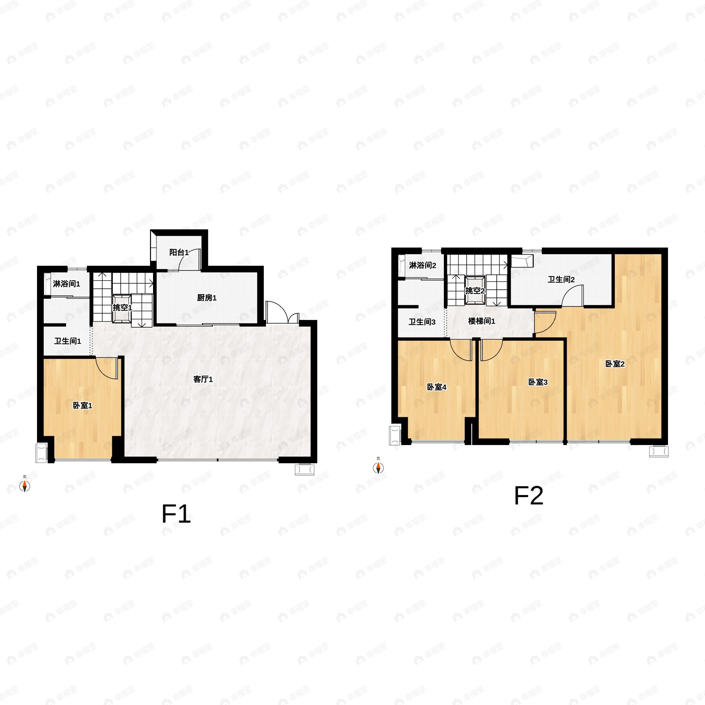 4室2厅3卫建面133m²南|北户型图