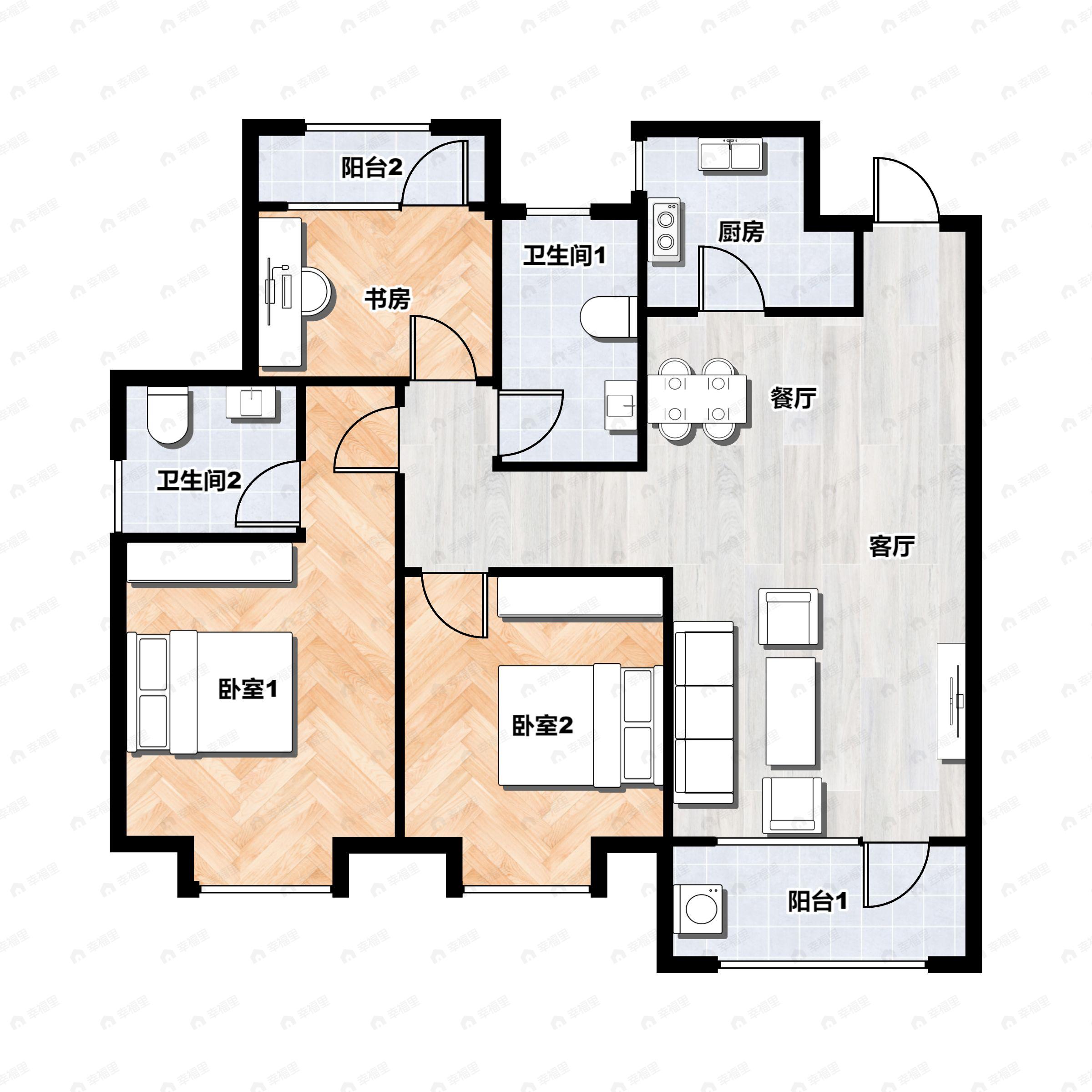 3室2厅2卫建面117平户型图
