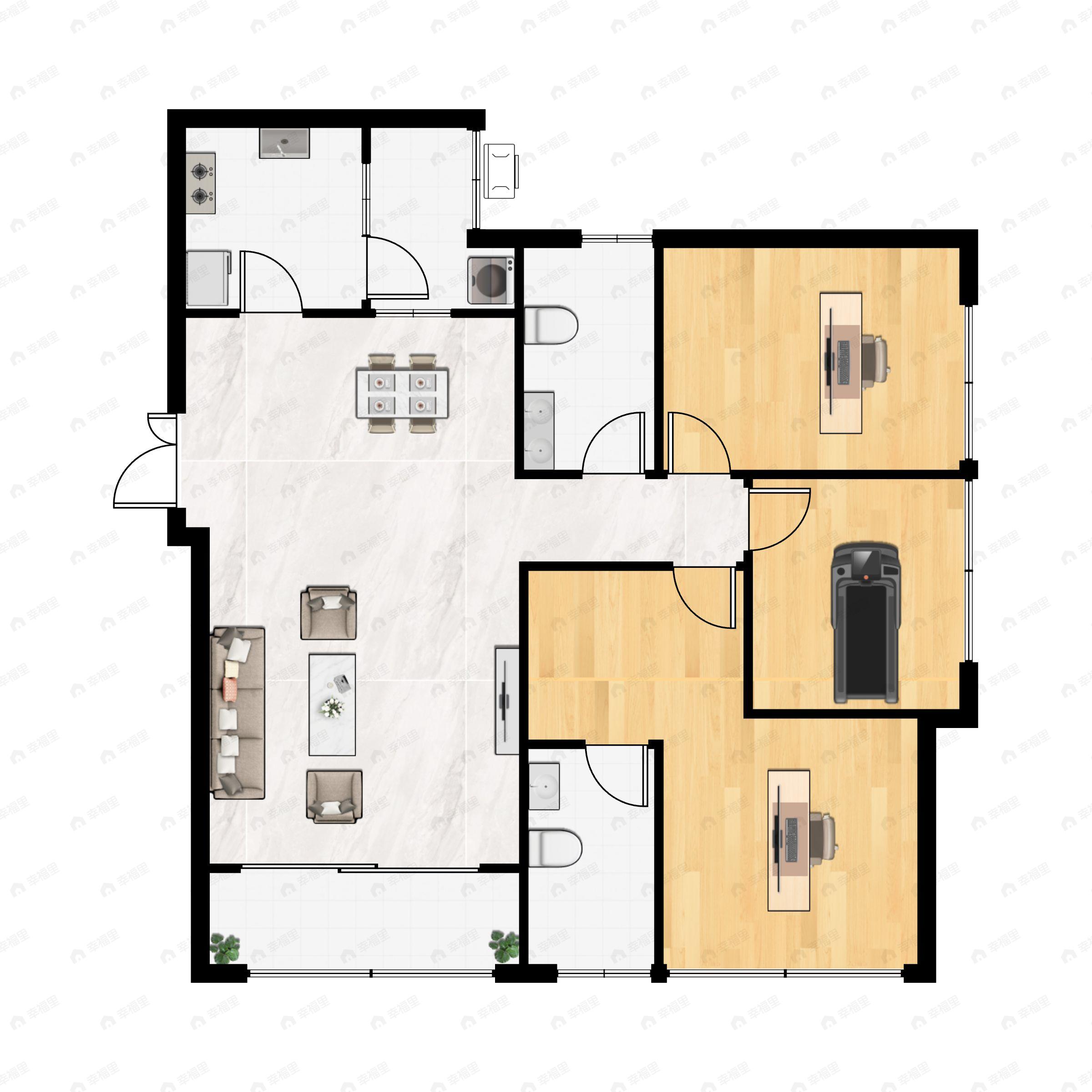 3室2厅2卫建面121平户型图
