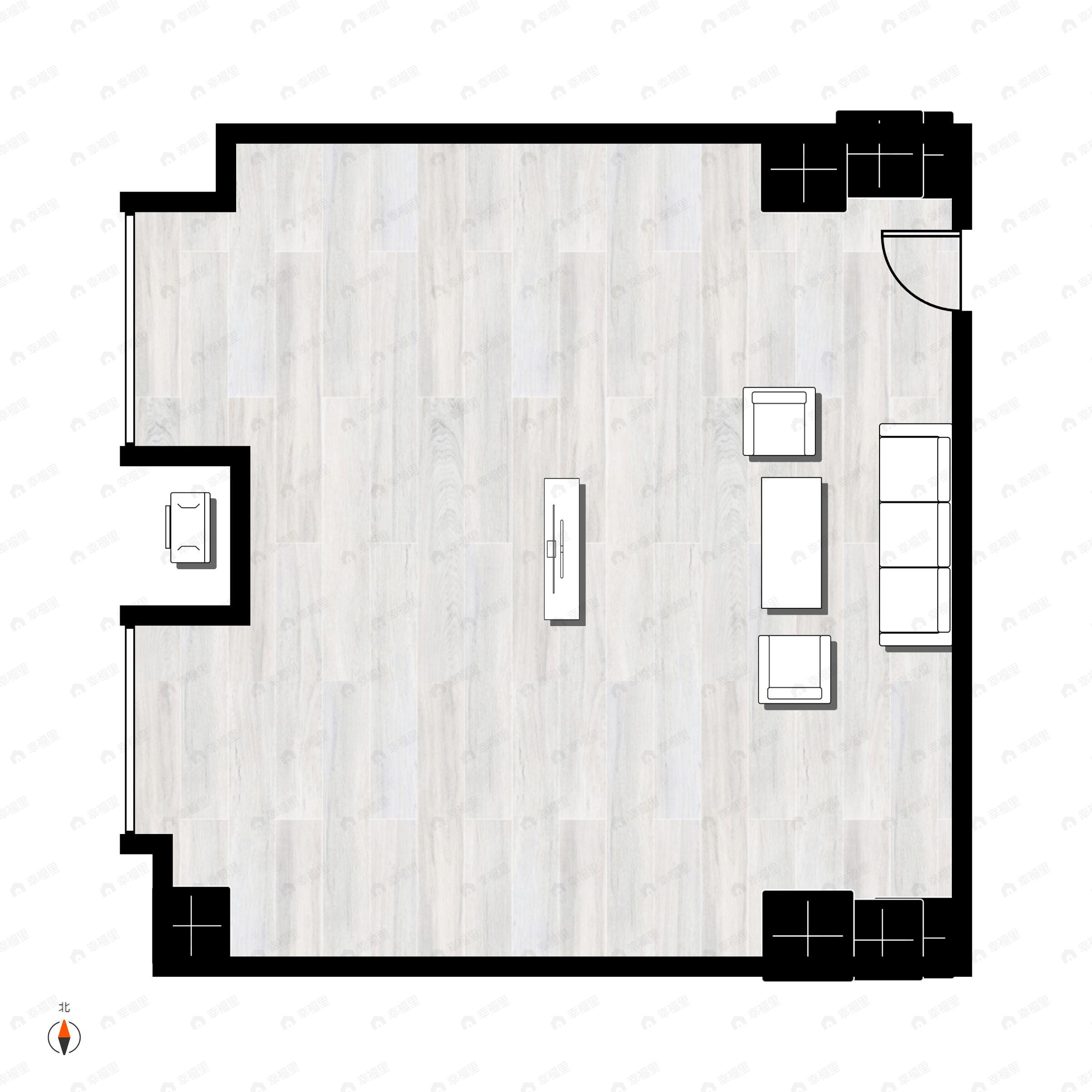 1室1厅1卫建面50m²西北|东南户型图