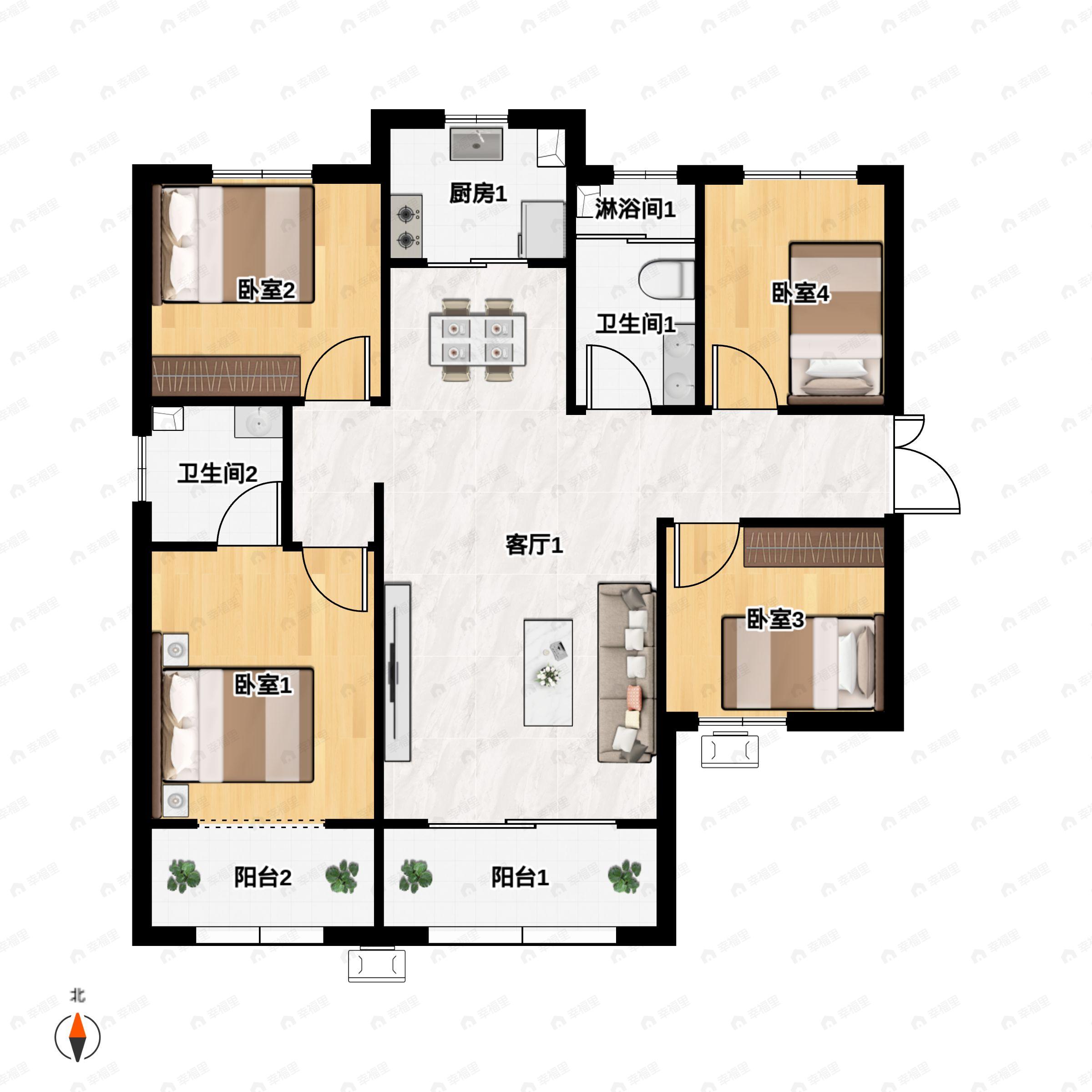4室2厅2卫建面138平undefined户型图