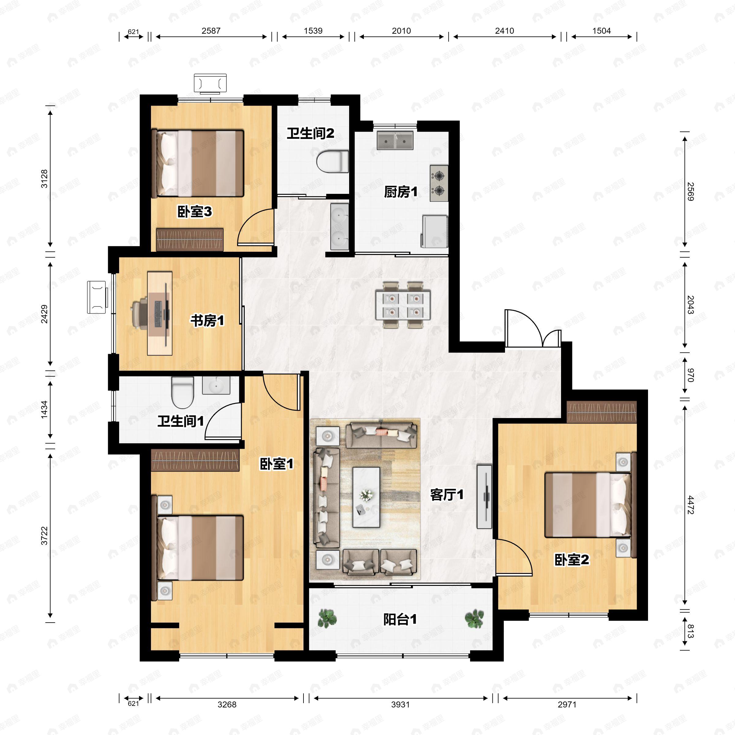 4室2厅2卫建面137平南|北户型图