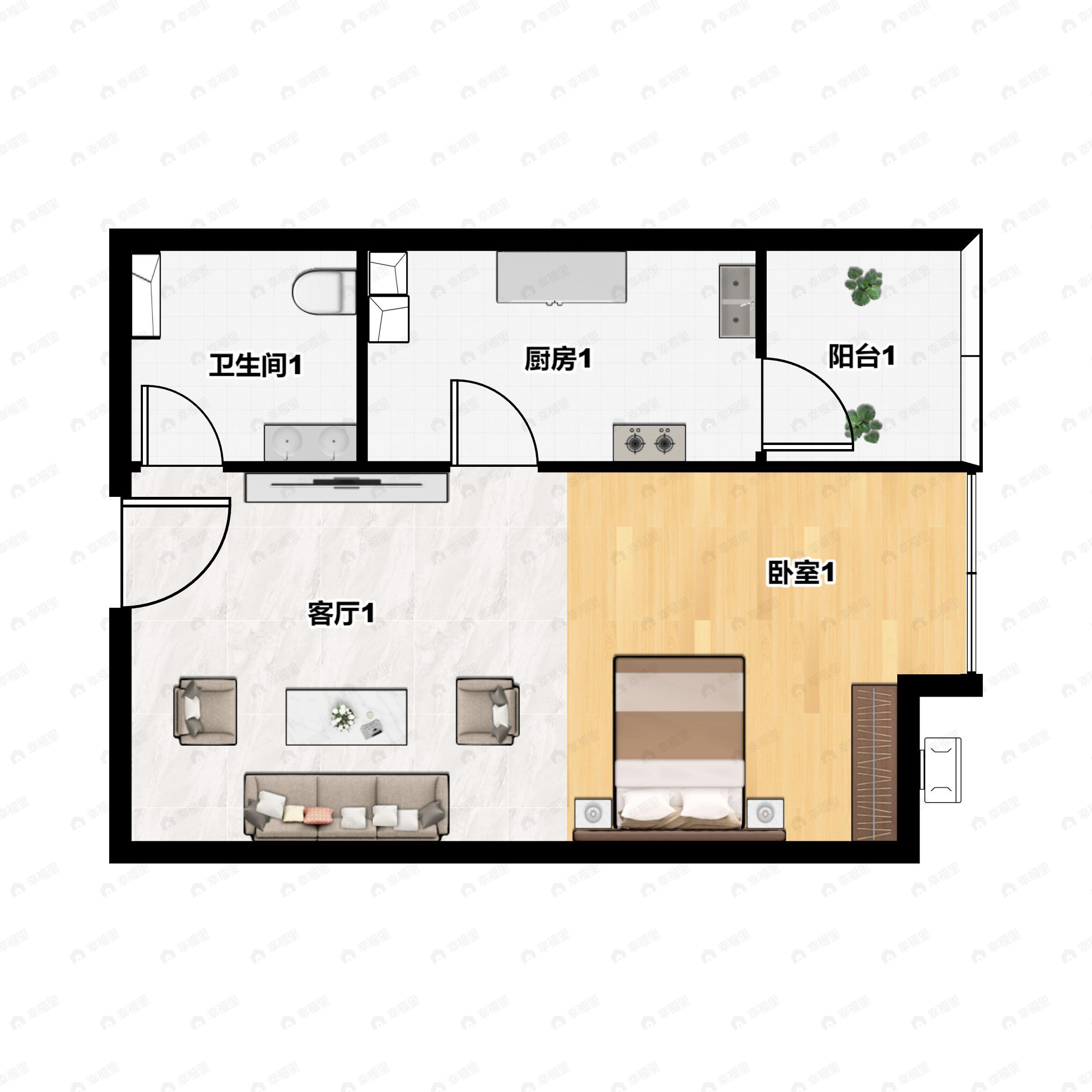 1室1厅1卫建面47平户型图