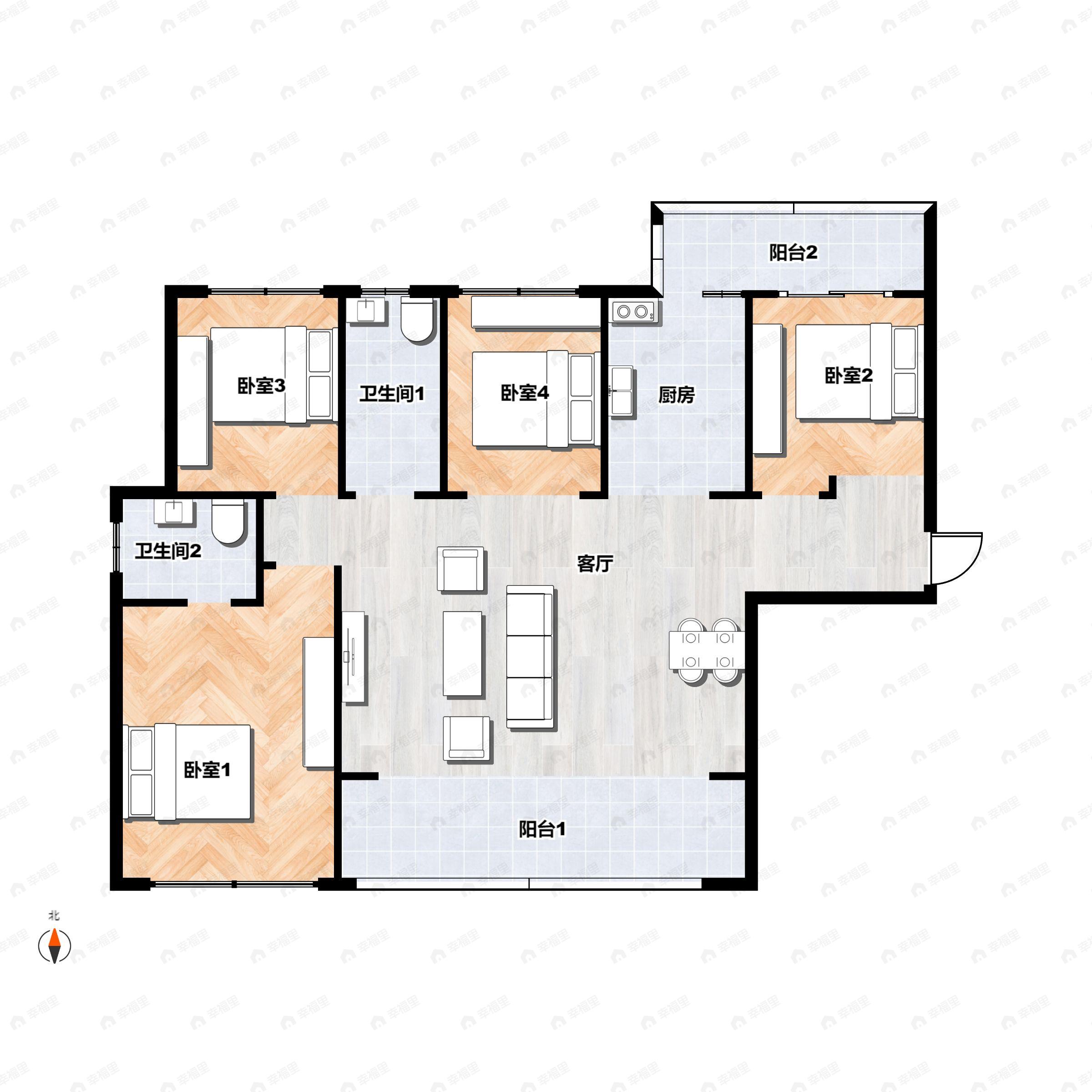 4室2厅2卫建面143平户型图