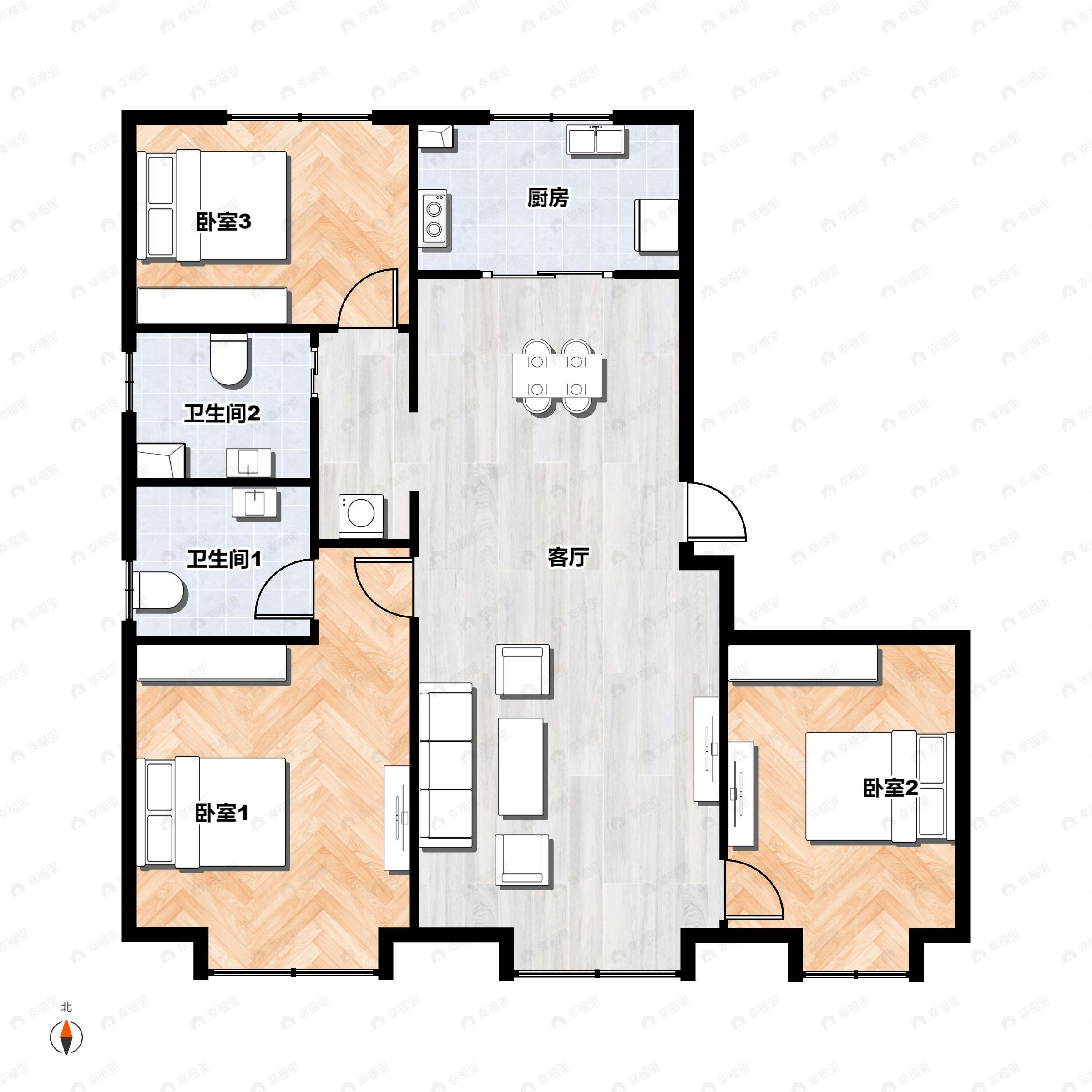3室2厅2卫建面116平户型图