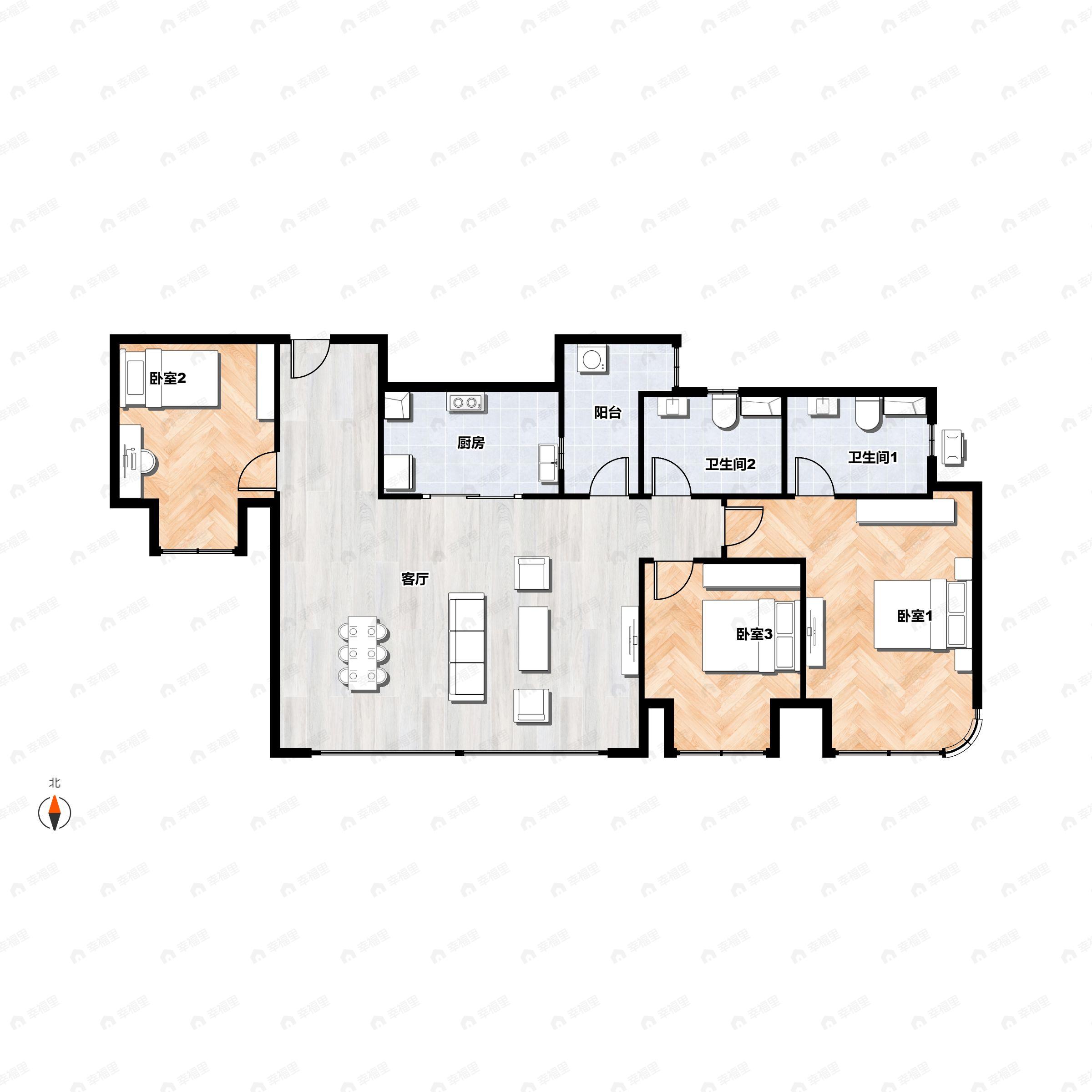 3室2厅2卫建面97平户型图