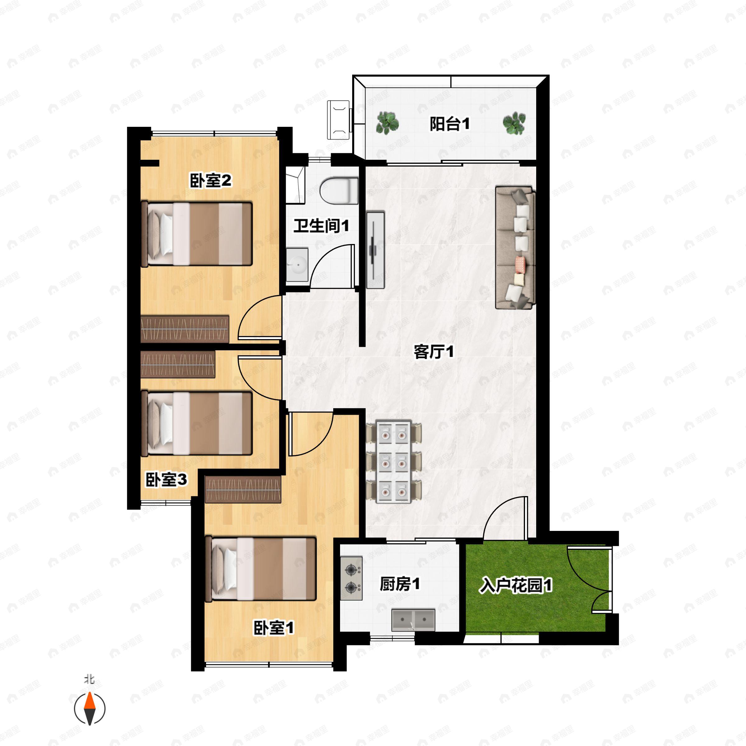 3室2厅1卫建面98平户型图