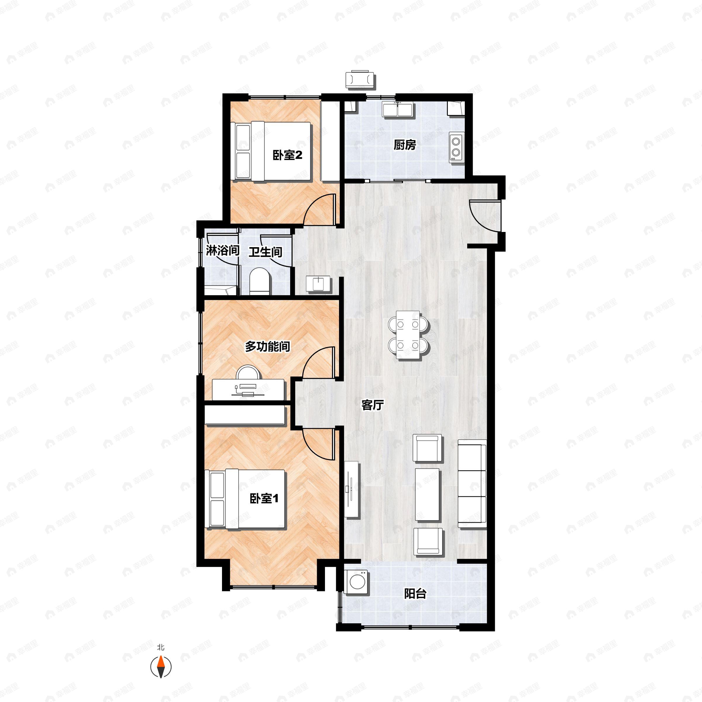 3室2厅1卫建面101平户型图