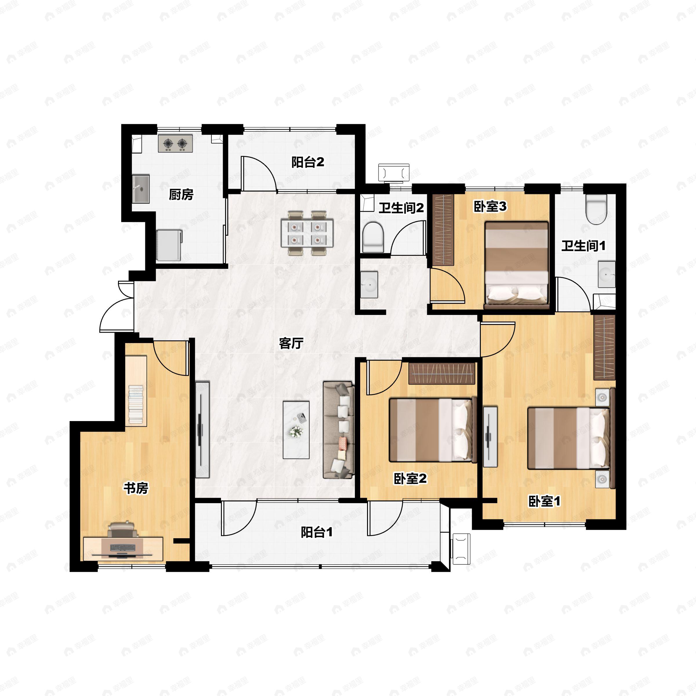 4室2厅2卫建面139平北|南户型图