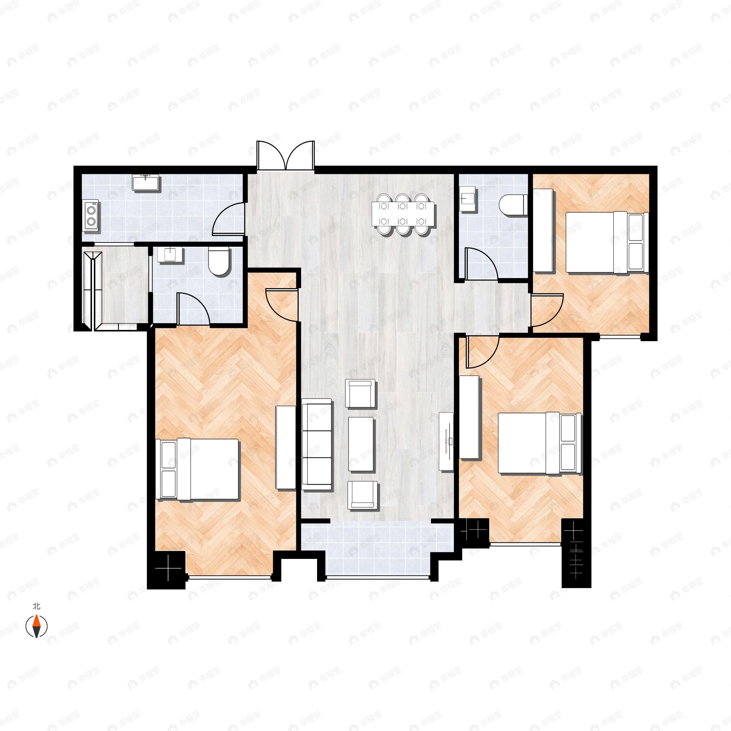 3室2厅2卫建面138平户型图
