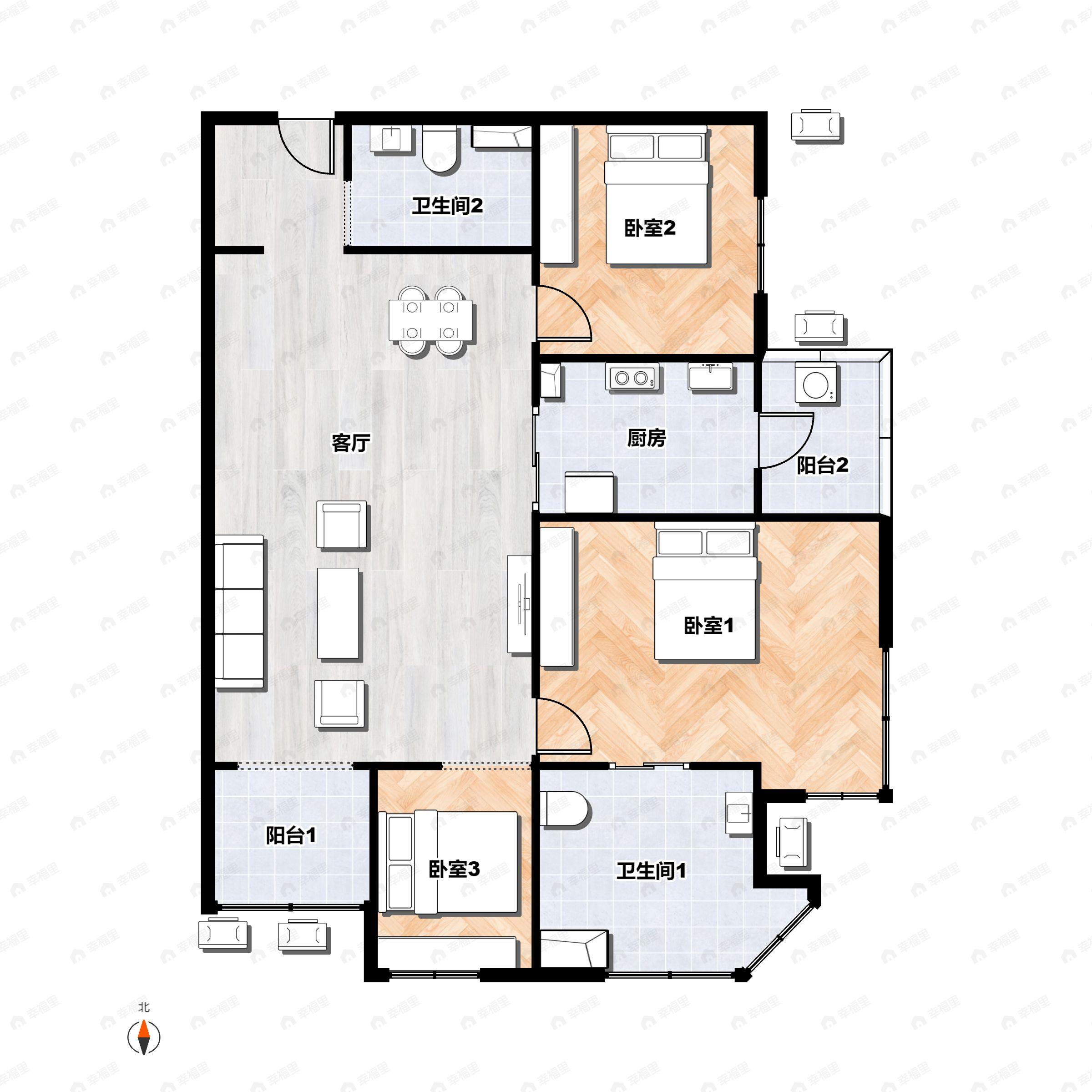 3室2厅2卫建面133平户型图