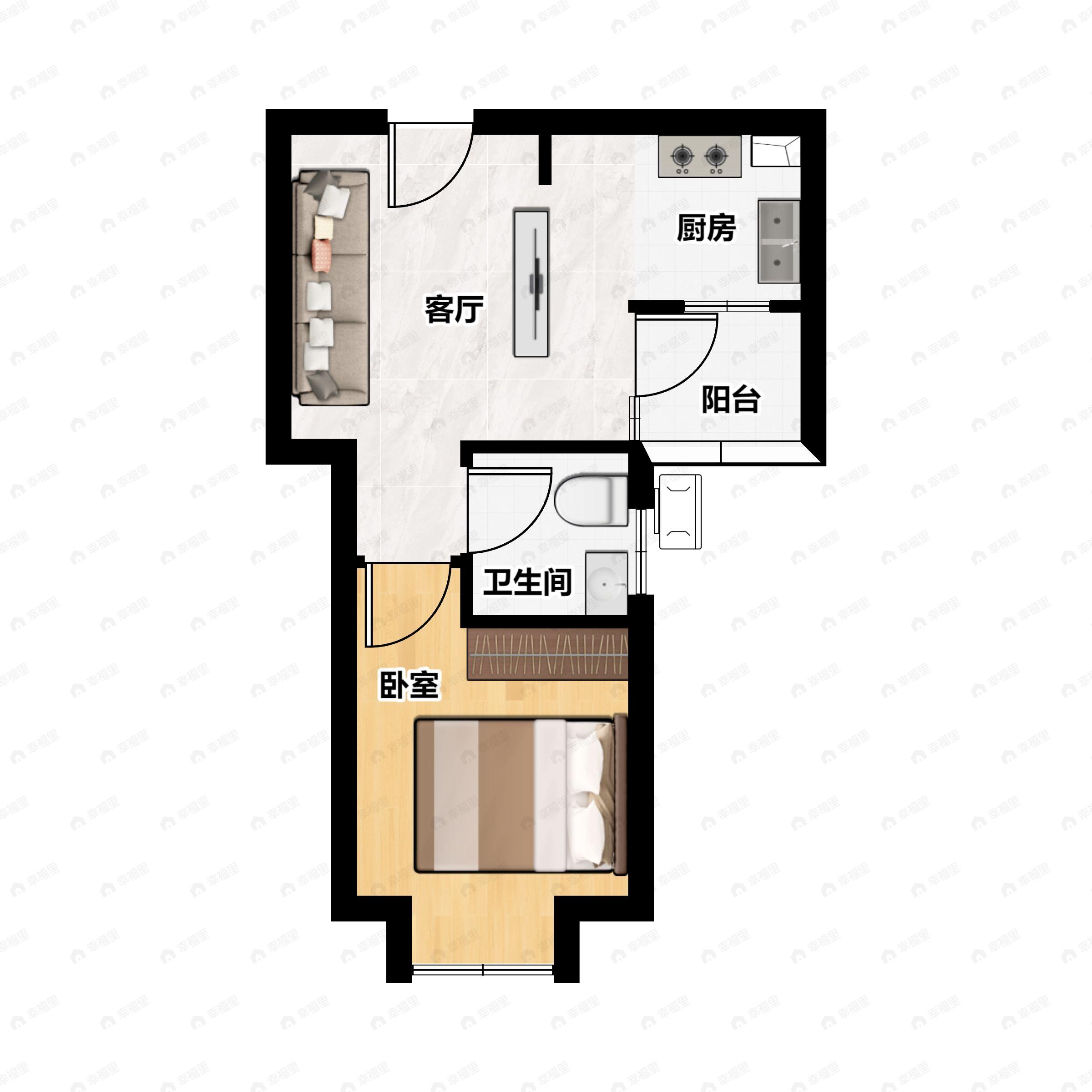 1室1厅1卫建面44平户型图