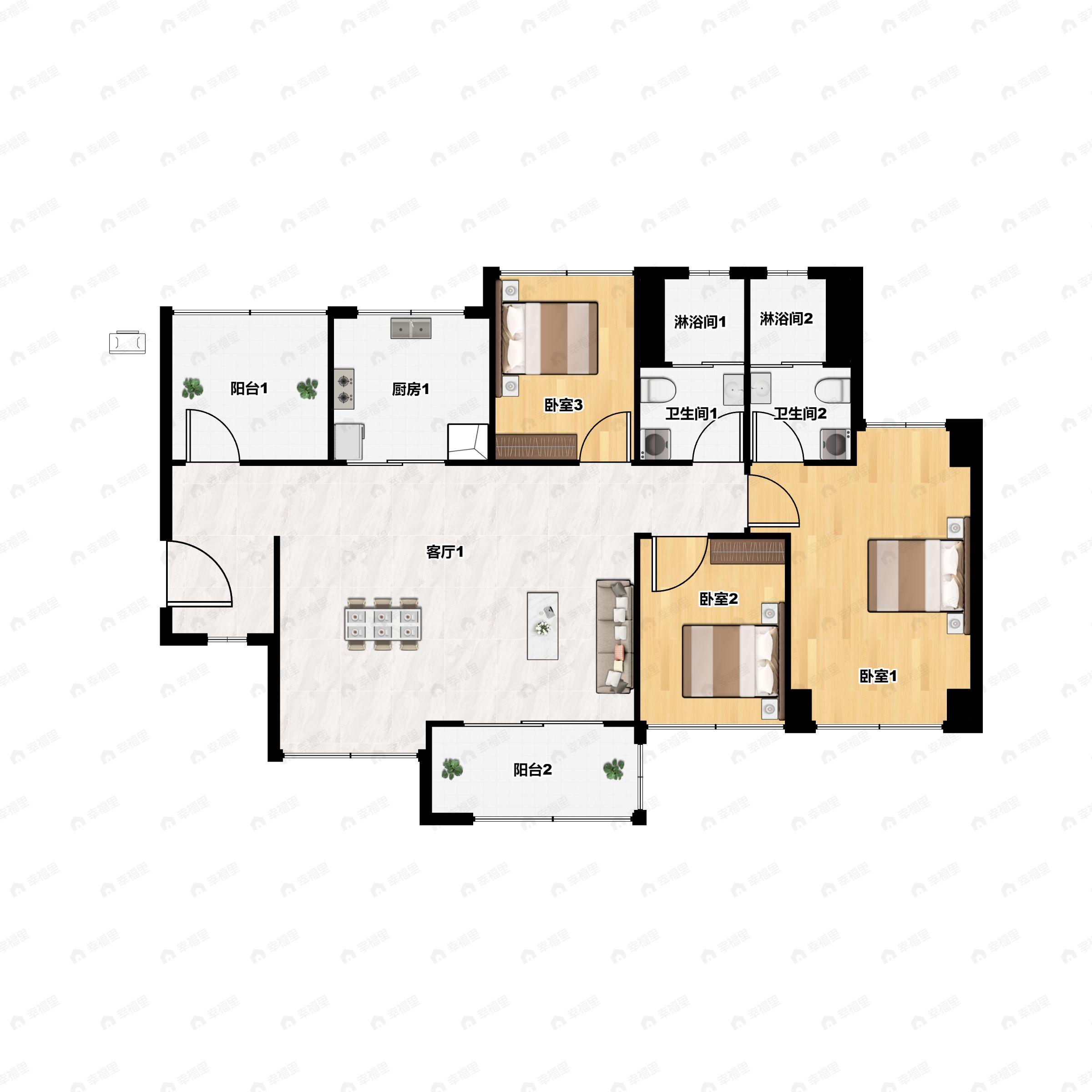 越秀滨海花城4室2厅2卫户型图