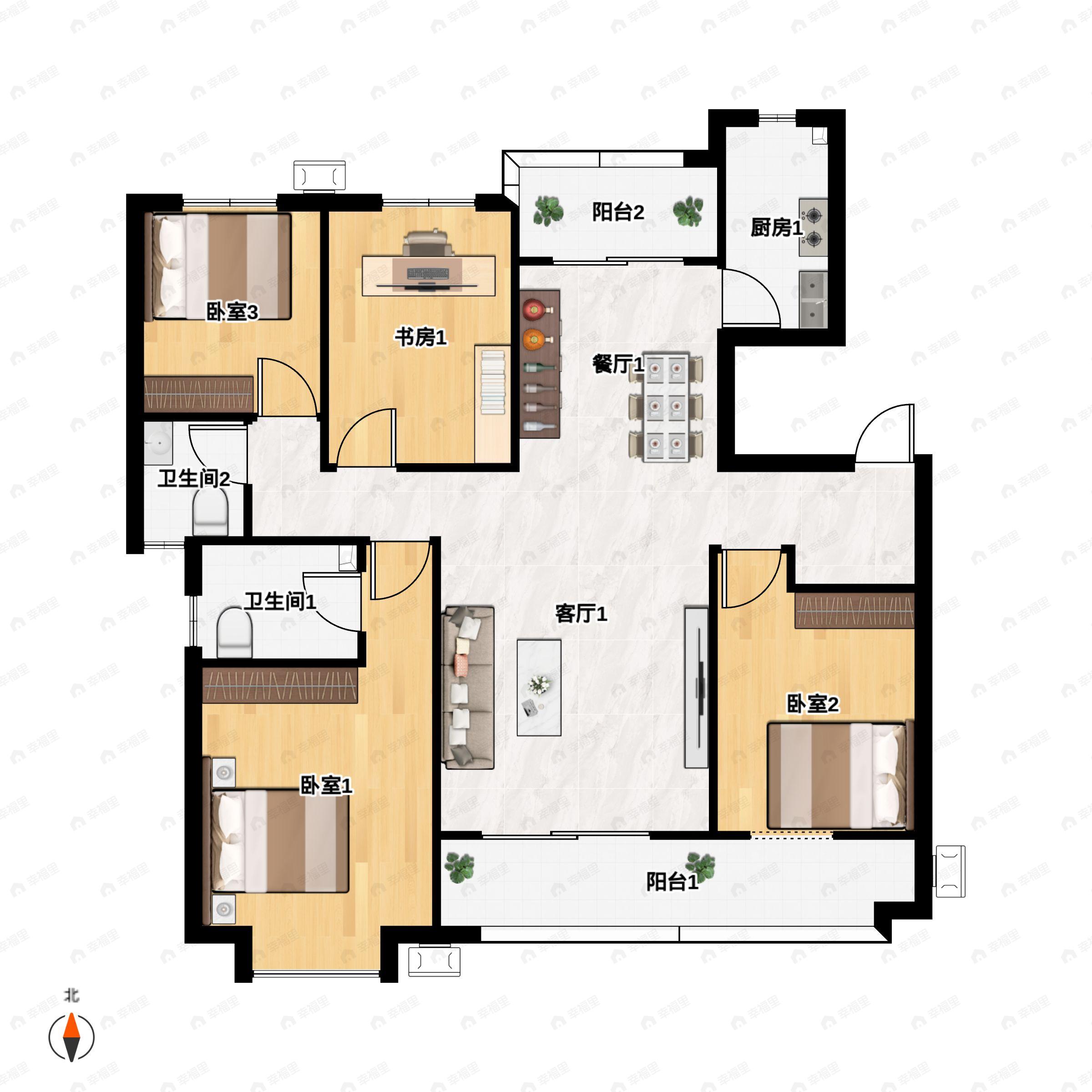 4室2厅2卫建面143平南|北|西户型图
