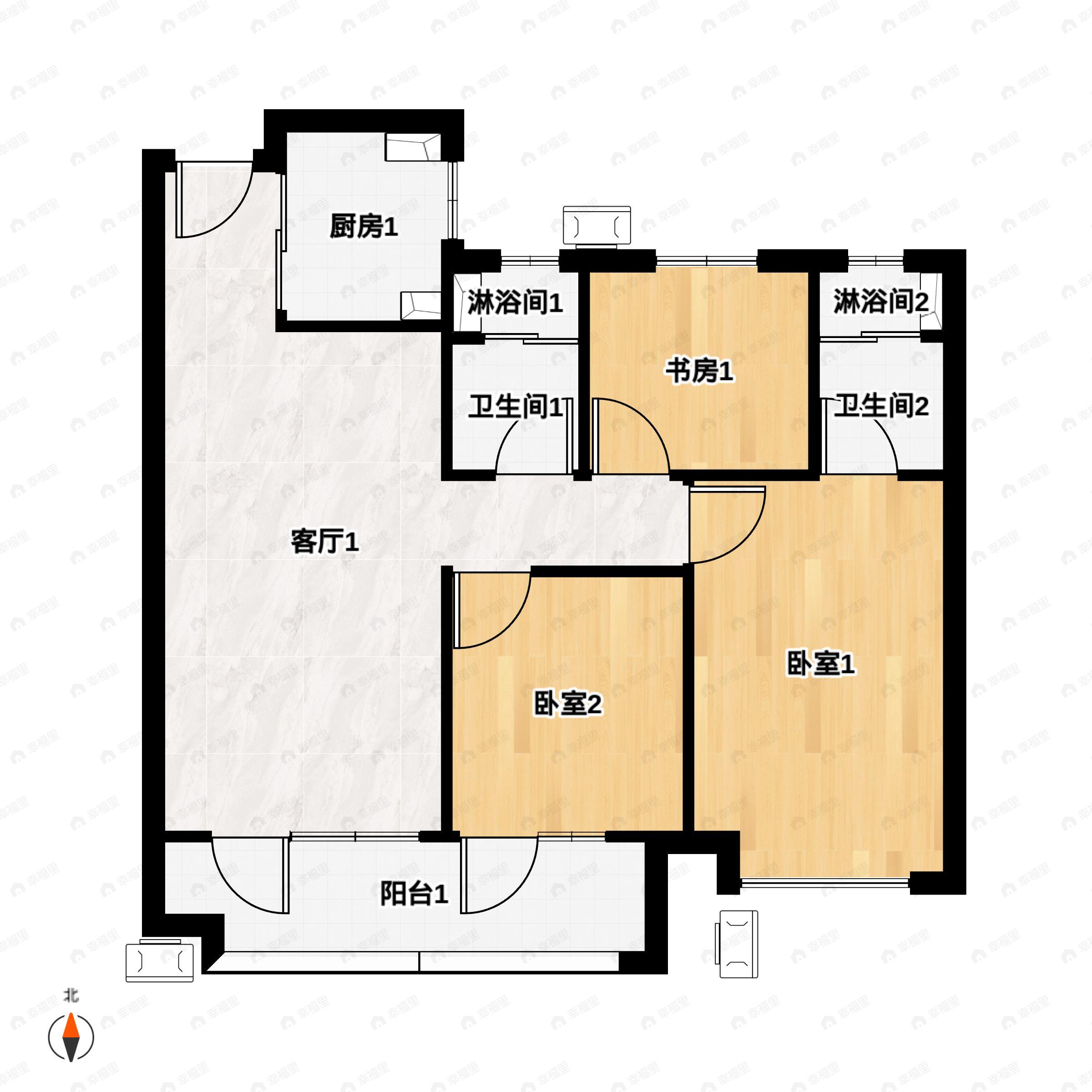 3室2厅2卫建面105平户型图