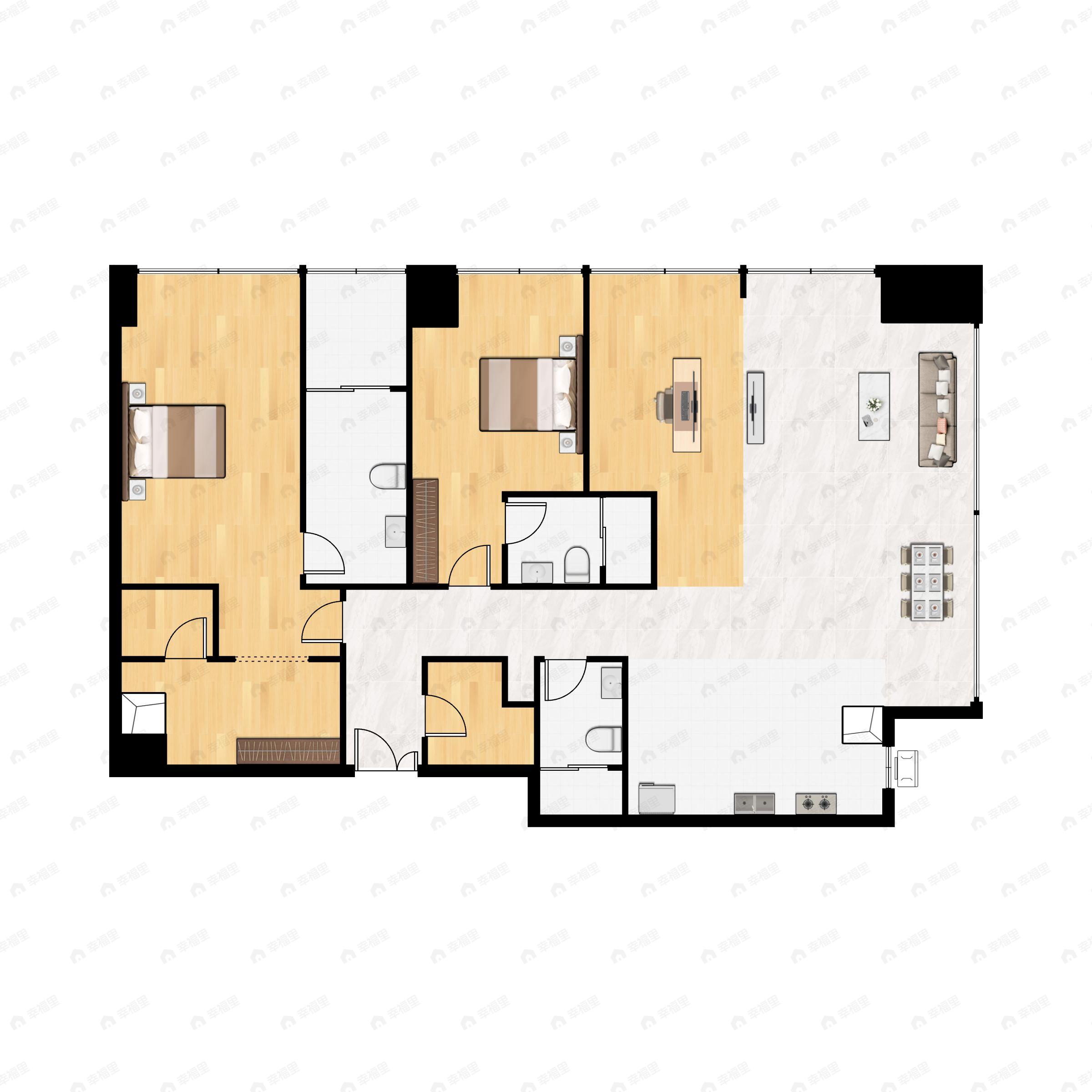 3室2厅3卫建面212平南|北户型图